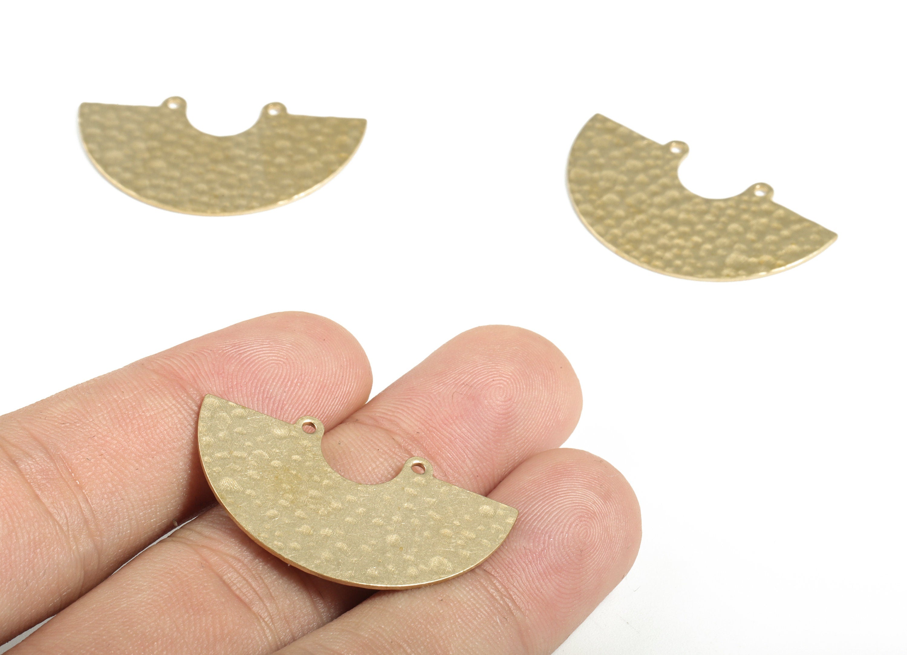 Brass Hammered Half Round Earring Connector - Raw Brass Half Round Charms - 2 Holes - Jewelry Making Supplies - 35.07x19.89x0.74mm - PP3896 - DOMEDBAZAAR