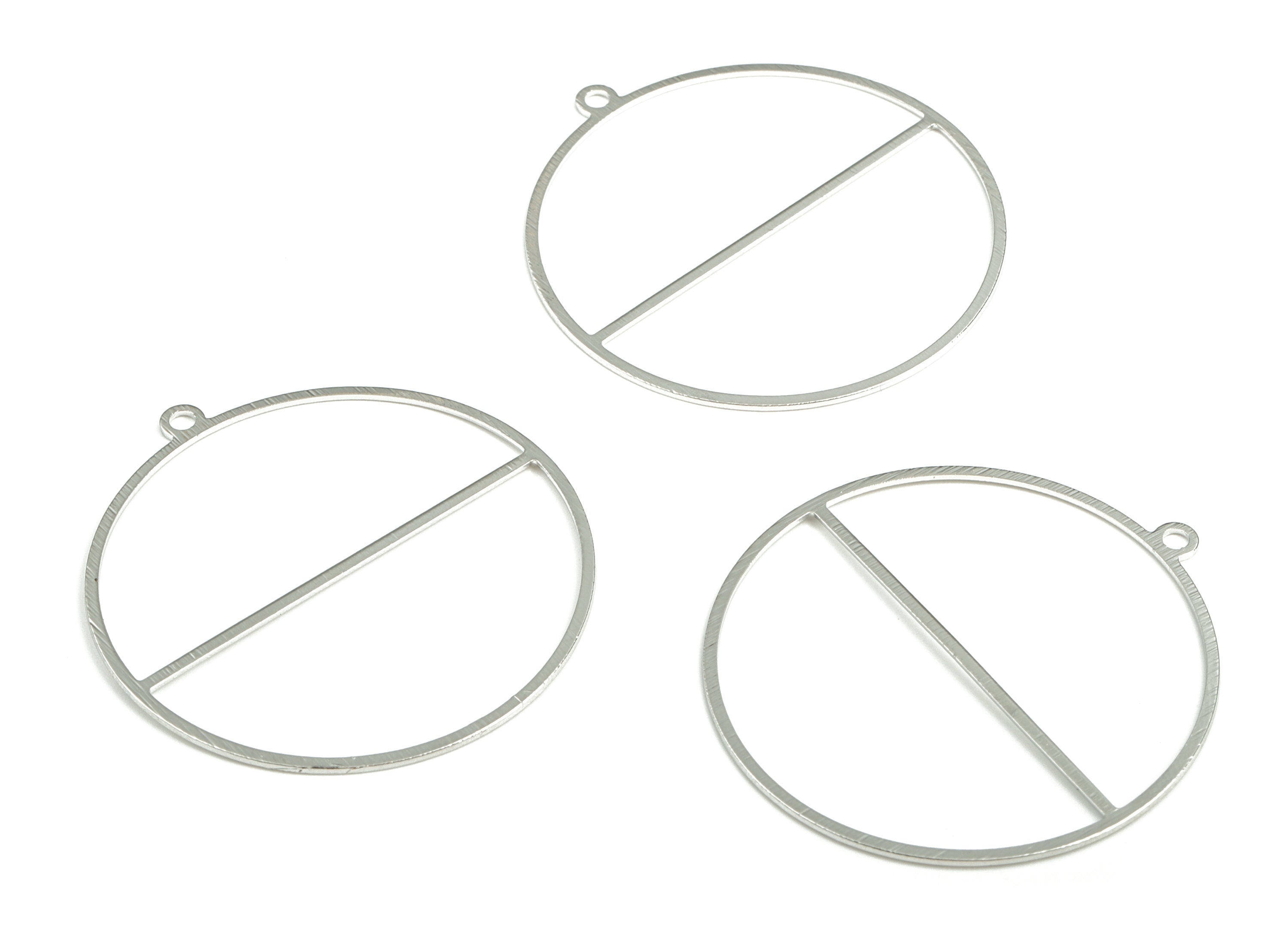 Silver Textured Circle Earring Charms - 18K Real White Gold Brass Round Earring Charms - Jewelry Supplies - 40.84x38.36x0.64mm - RGP2856S - DOMEDBAZAAR