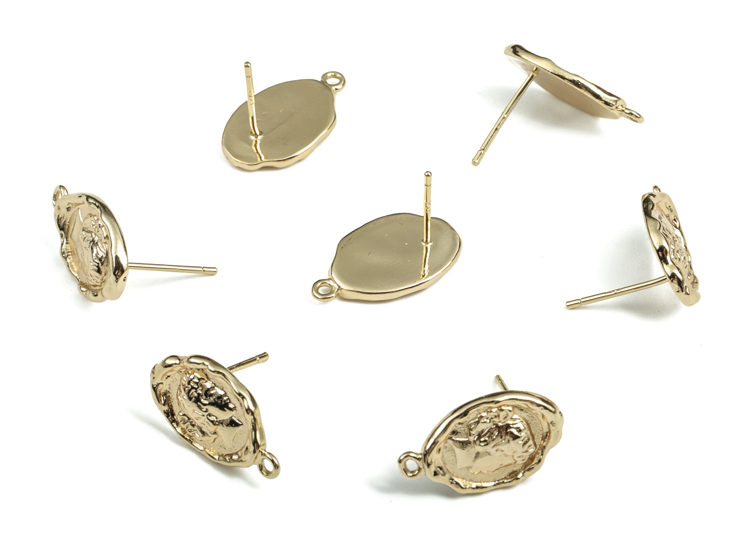Brass Oval Woman Earring Post - Gold Oval Stud - 18K Real Gold Plated Brass - 316 Surgical Stainless Steel - 16.81x1.04x1.77mm - RGP2855 - DOMEDBAZAAR
