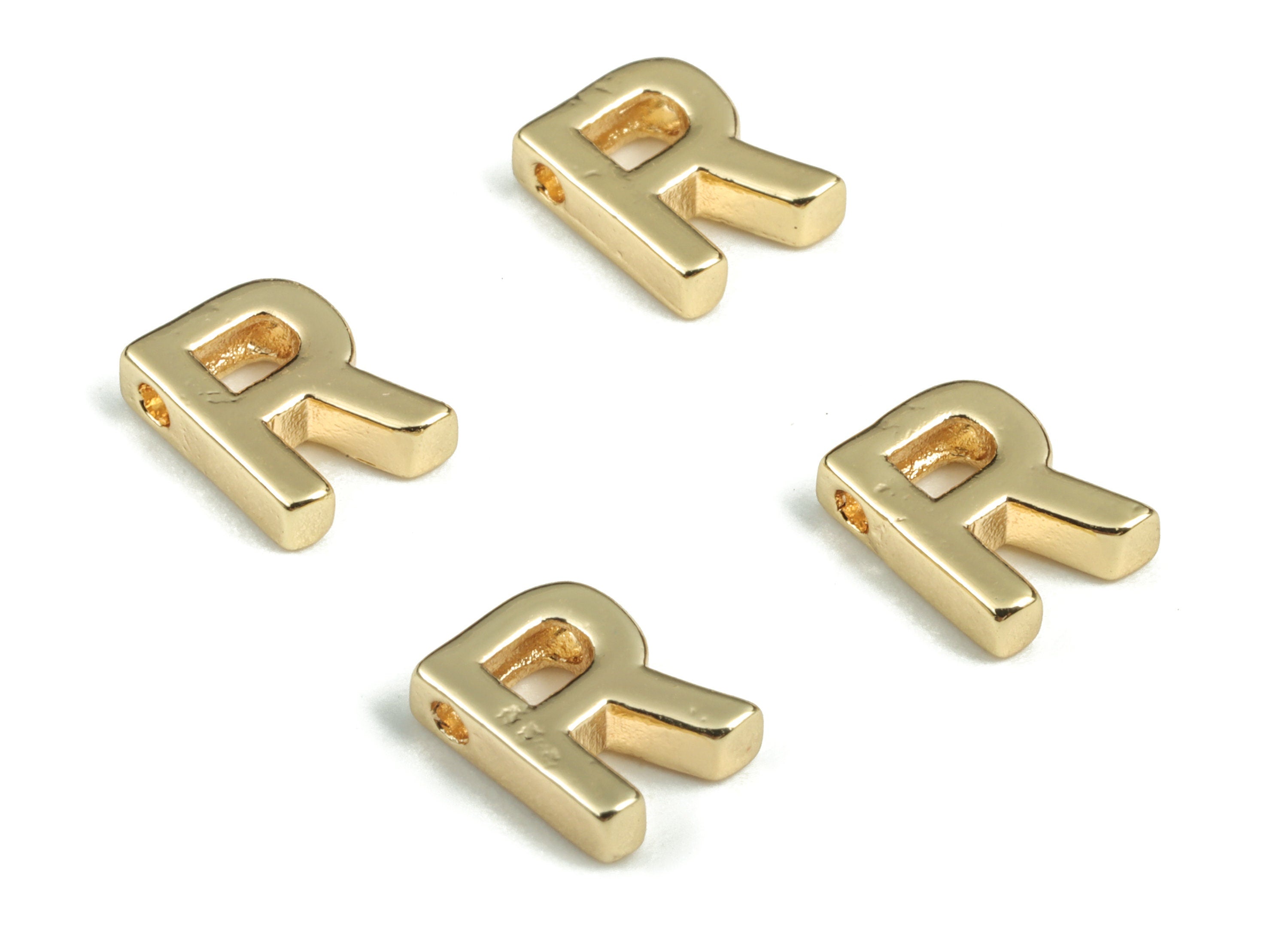 Brass Capital Letter R Charm – Bracelet Initial Beads – Initial Necklace Charms – 18k Gold Plated Alphabet Beads–7.68x5.96x2.21mm – RGP2854R - DOMEDBAZAAR