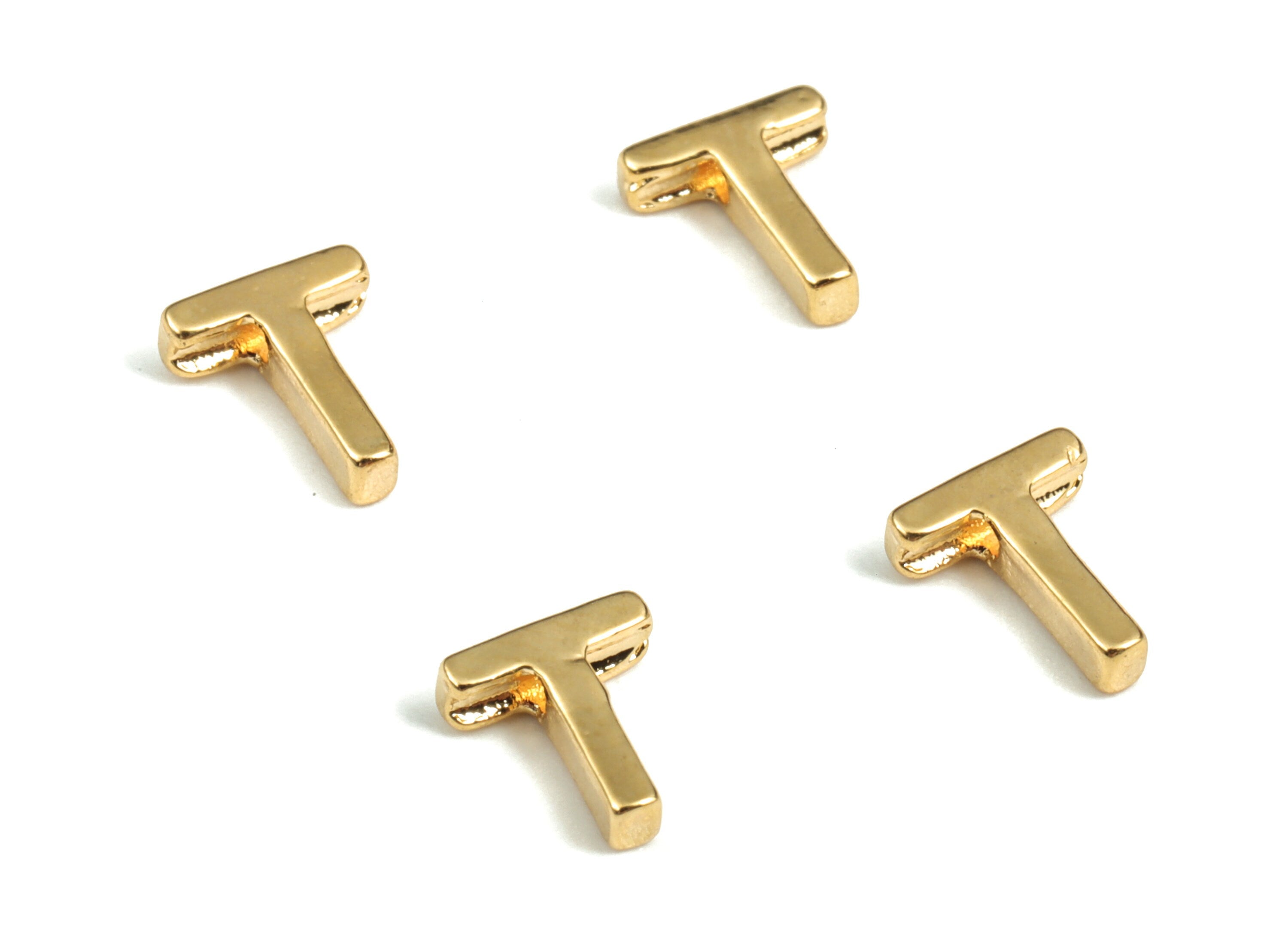 Brass Capital Letter T Charm – Bracelet Initial Beads – Necklace Charms – 18k Real Gold Plated Alphabet Beads–7.68x5.96x2.21mm – RGP2854T - DOMEDBAZAAR