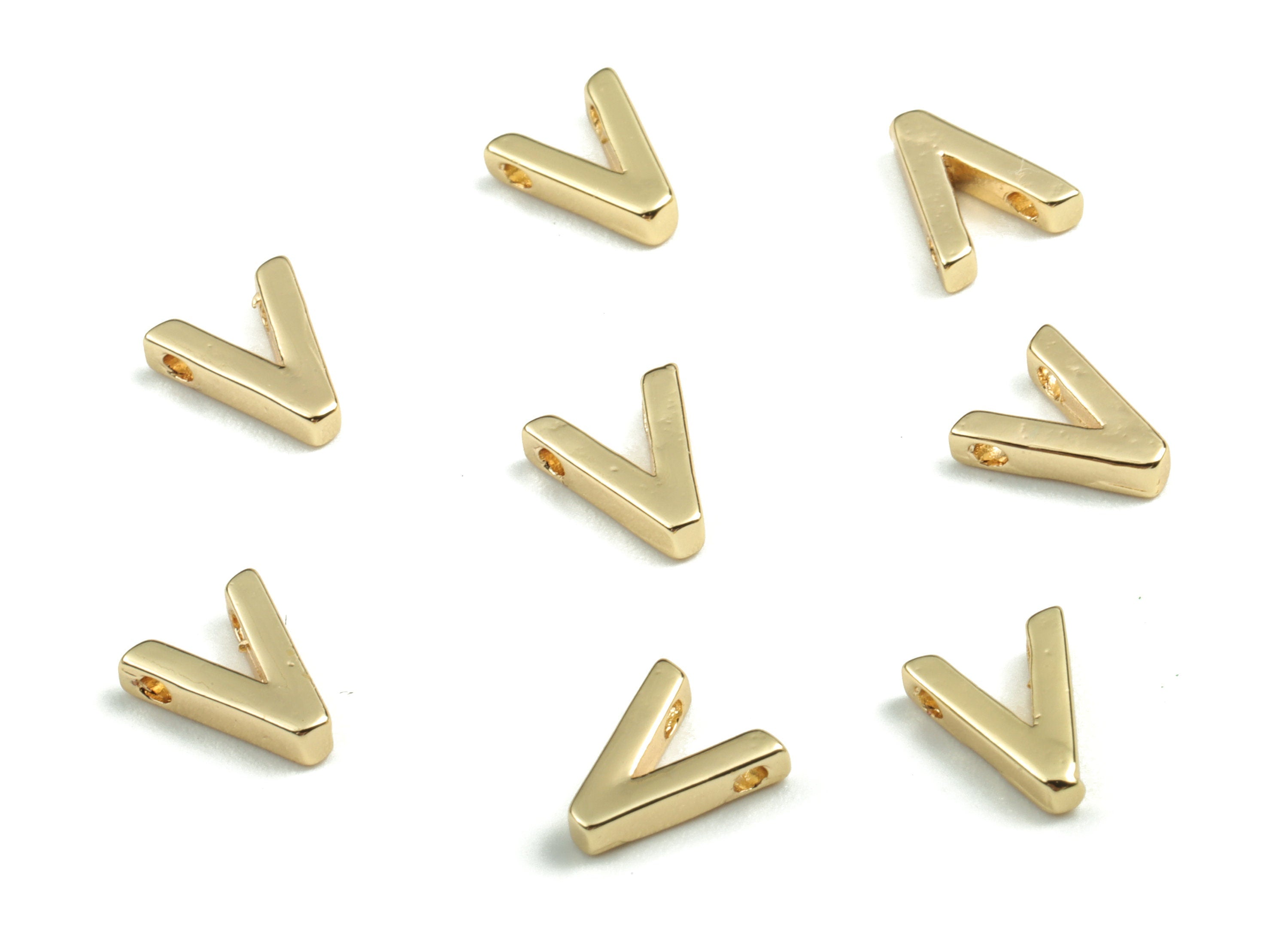 Brass Capital Letter V Charm – Brass Initial Beads – Brass Necklace Charms – 18k Real Gold Plated Alphabet Beads–7.67x6.37x2.04mm – RGP2854V - DOMEDBAZAAR