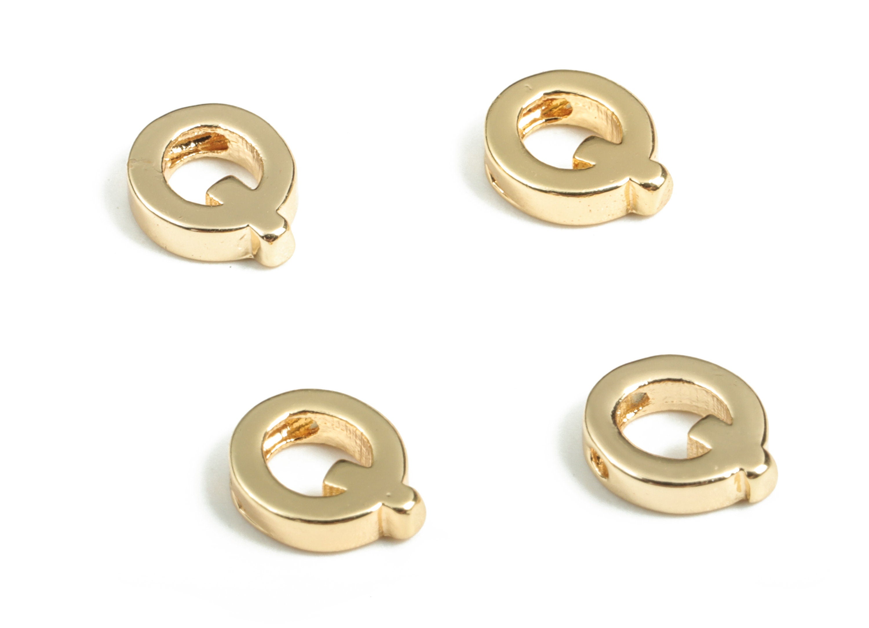 Brass Capital Letter Q Charm – Name Initial Beads – Jewelry Necklace Charm – 18k Real Gold Plated Alphabet Bead –8.51x7.17x2.10mm – RGP2854Q - DOMEDBAZAAR