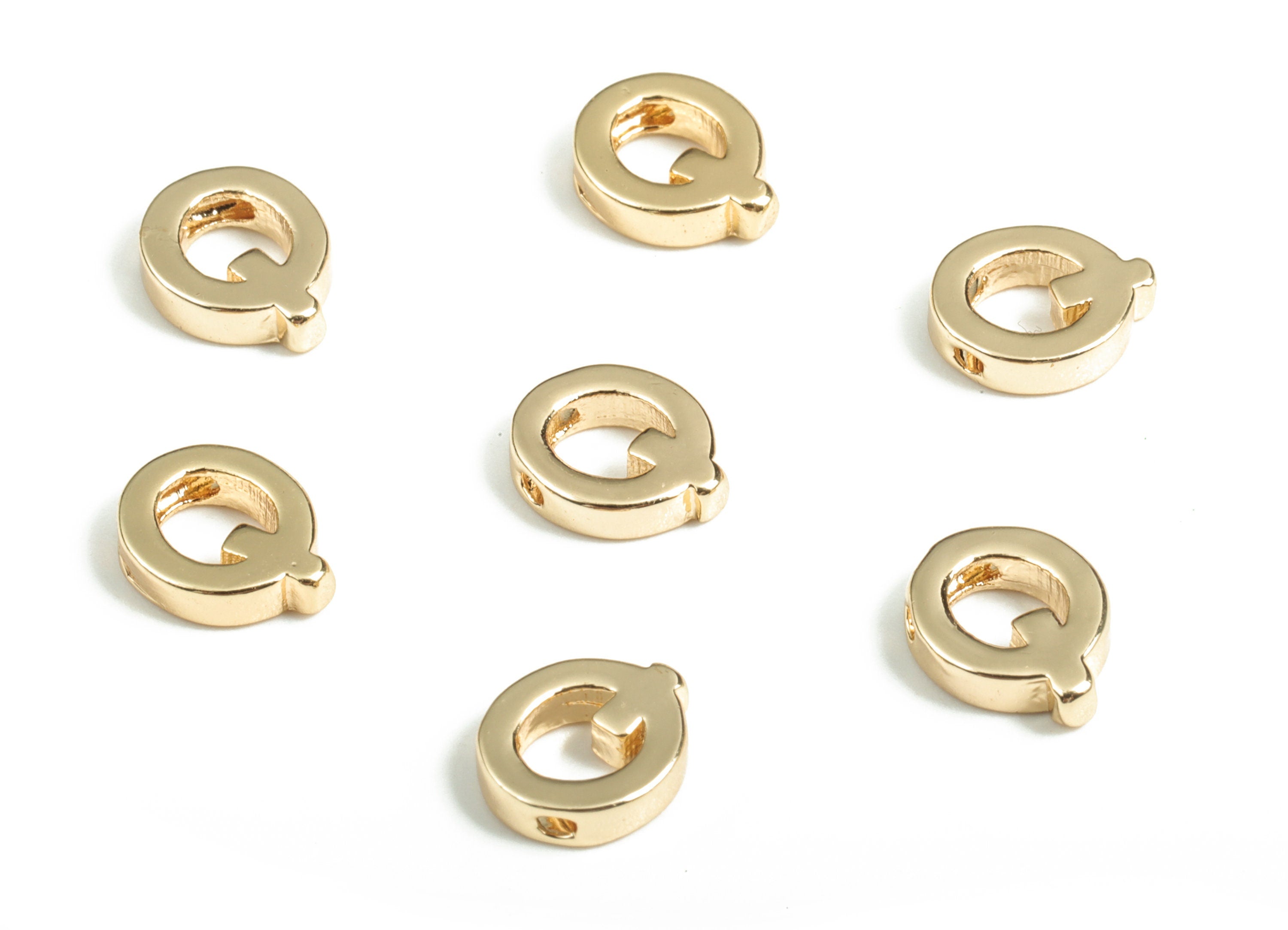 Brass Capital Letter Q Charm – Name Initial Beads – Jewelry Necklace Charm – 18k Real Gold Plated Alphabet Bead –8.51x7.17x2.10mm – RGP2854Q - DOMEDBAZAAR