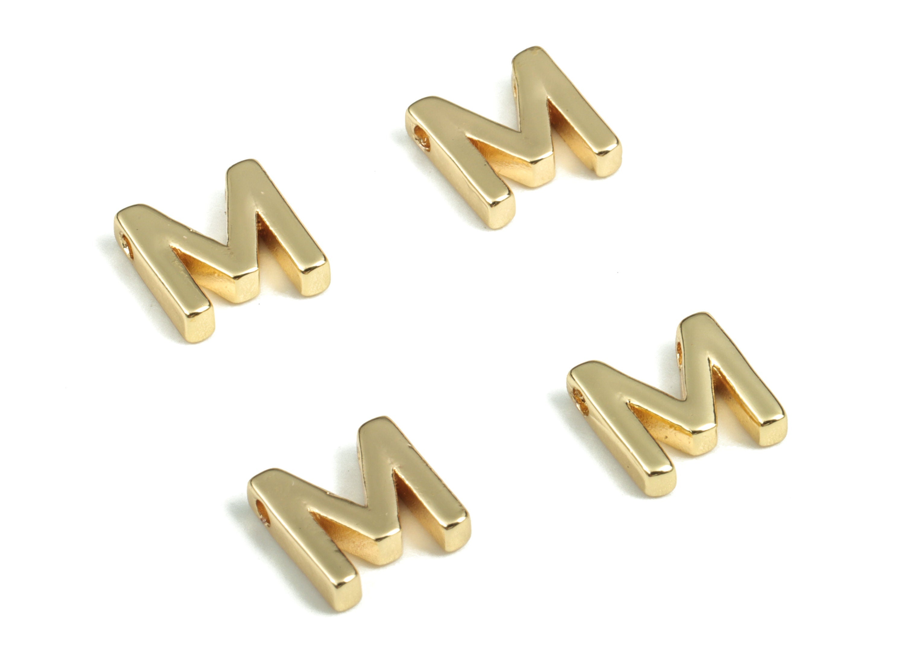 Brass Capital Letter M Charm – Brass Initial Beads – Jewelry Necklace Charms – 18k Real Gold Plated Alphabet –7.78x7.46x1.96mm – RGP2854M - DOMEDBAZAAR