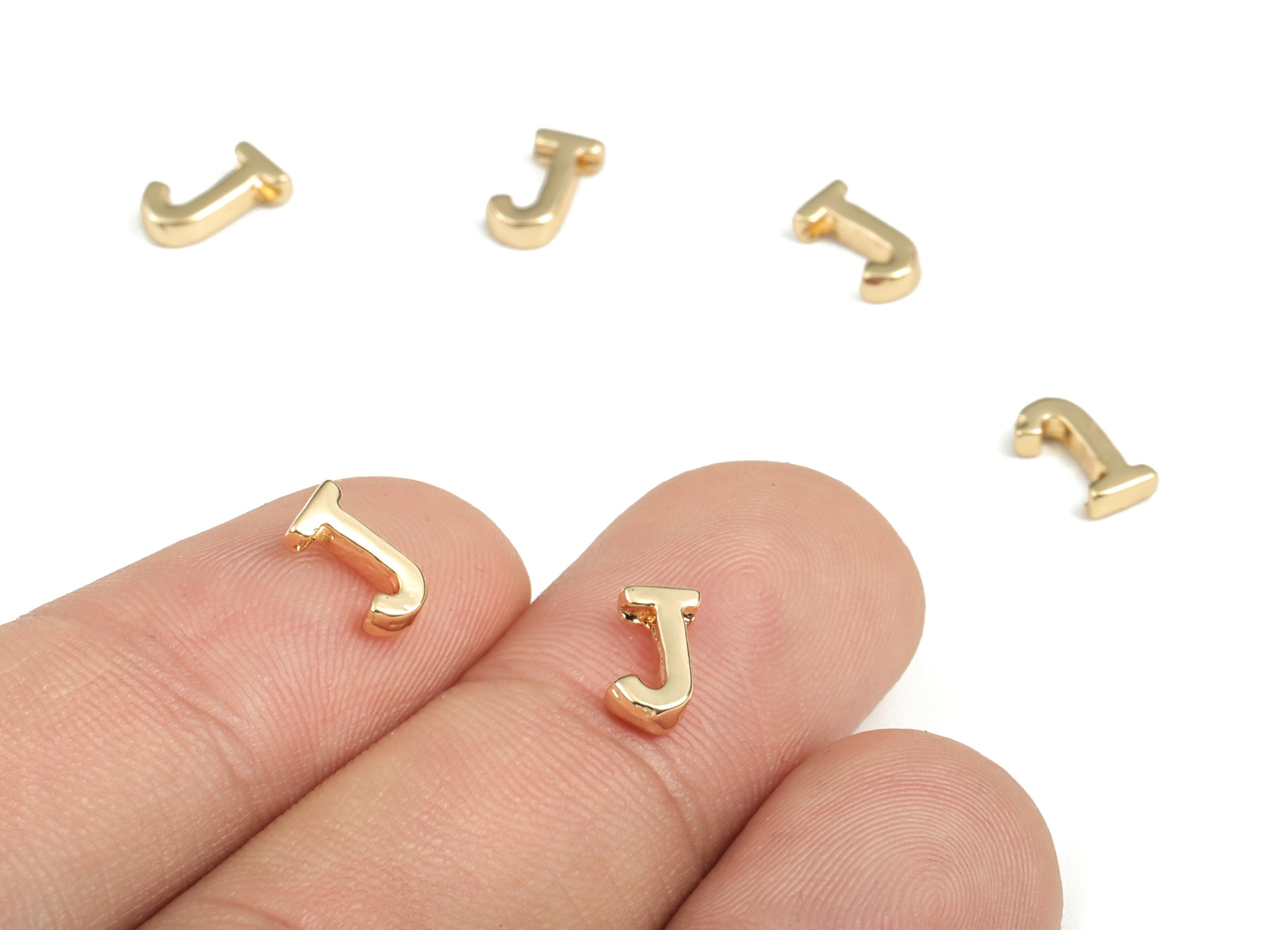 Brass Capital Letter J Charm – Brass Initial Beads – Brass Necklace Charms – 18k Real Gold Plated Alphabet Beads–7.89x4.09x1.91mm – RGP2854J - DOMEDBAZAAR