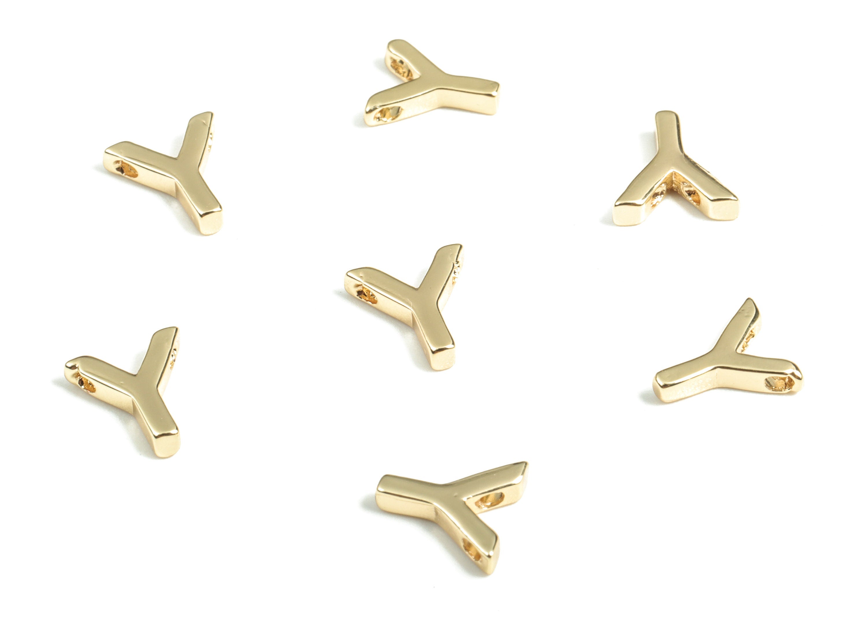 Brass Capital Letter Y Charm – Brass Initial Beads – Brass Necklace Charms – 18k Real Gold Plated Alphabet Beads–8.33x7.50x1.95mm – RGP2854Y - DOMEDBAZAAR