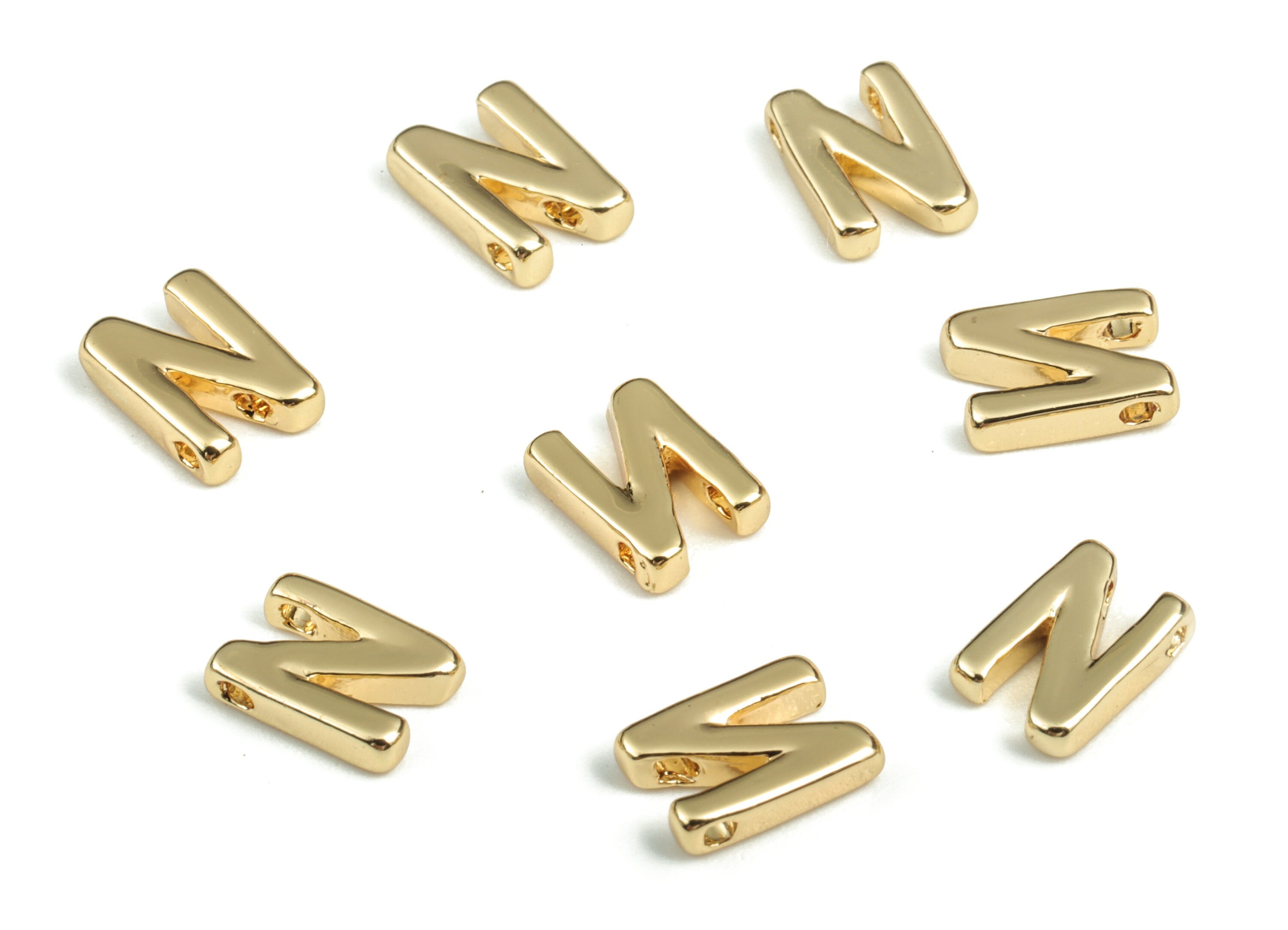 Brass Capital Letter N Charm – Bracelet Initial Beads – Brass Necklace Charms – 18k Gold Plated Alphabet Beads–8.26x5.54x1.87mm – RGP2854N - DOMEDBAZAAR