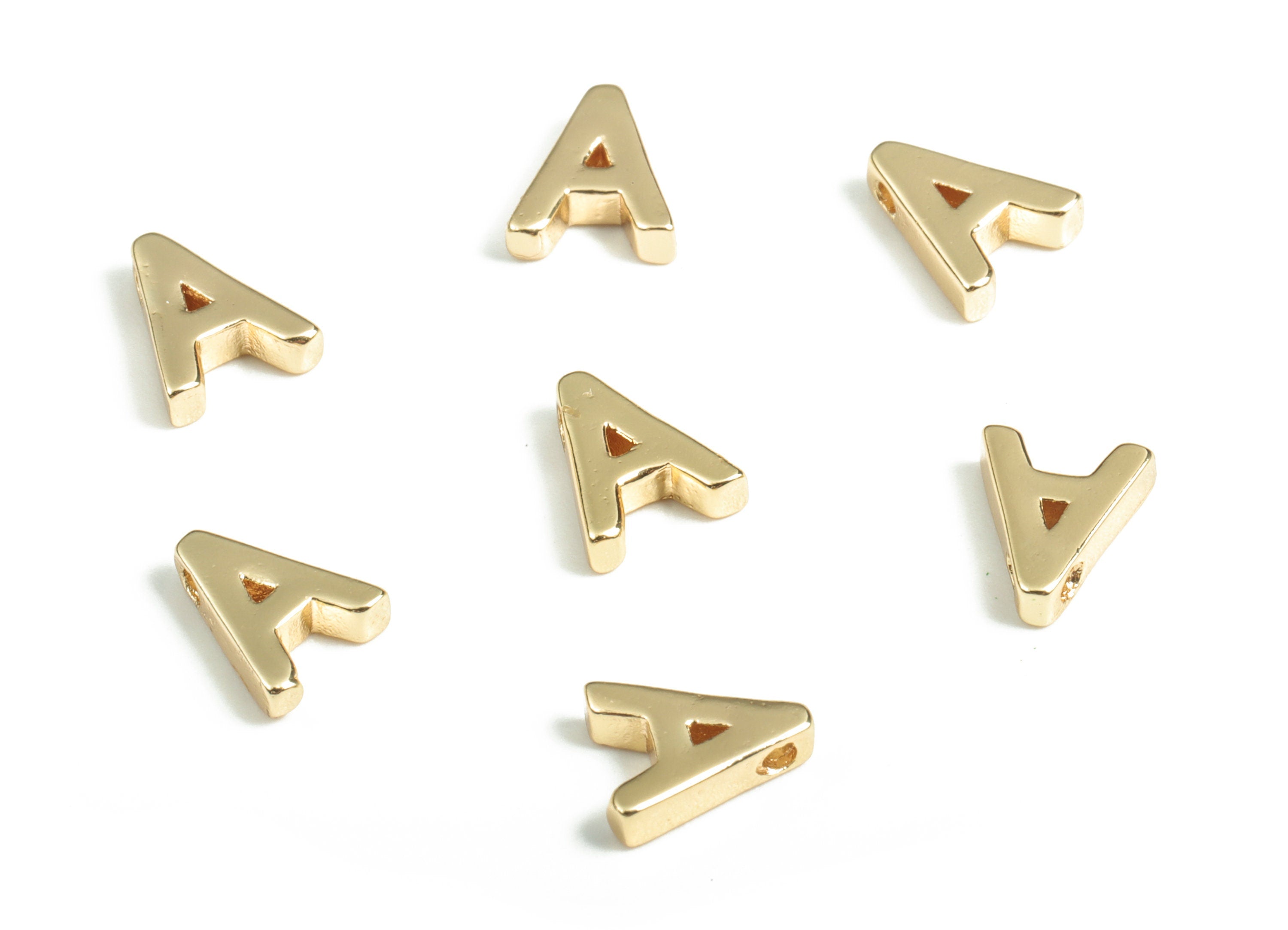 Brass Capital Letter A Charm – Brass Initial Beads – Brass Necklace Charms – 18k Real Gold Plated Alphabet Beads – 7.88x6.5x2.1mm – RGP2854A - DOMEDBAZAAR