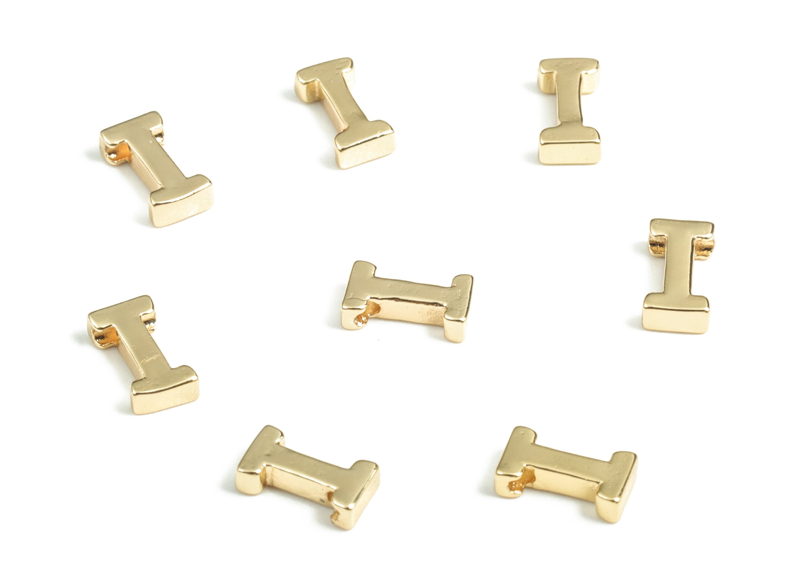Brass Capital Letter I Charm – Bracelet Initial Beads – Brass Necklace Charms – 18k Real Gold Plated Alphabet –7.65x4.16x1.95mm – RGP2854I - DOMEDBAZAAR