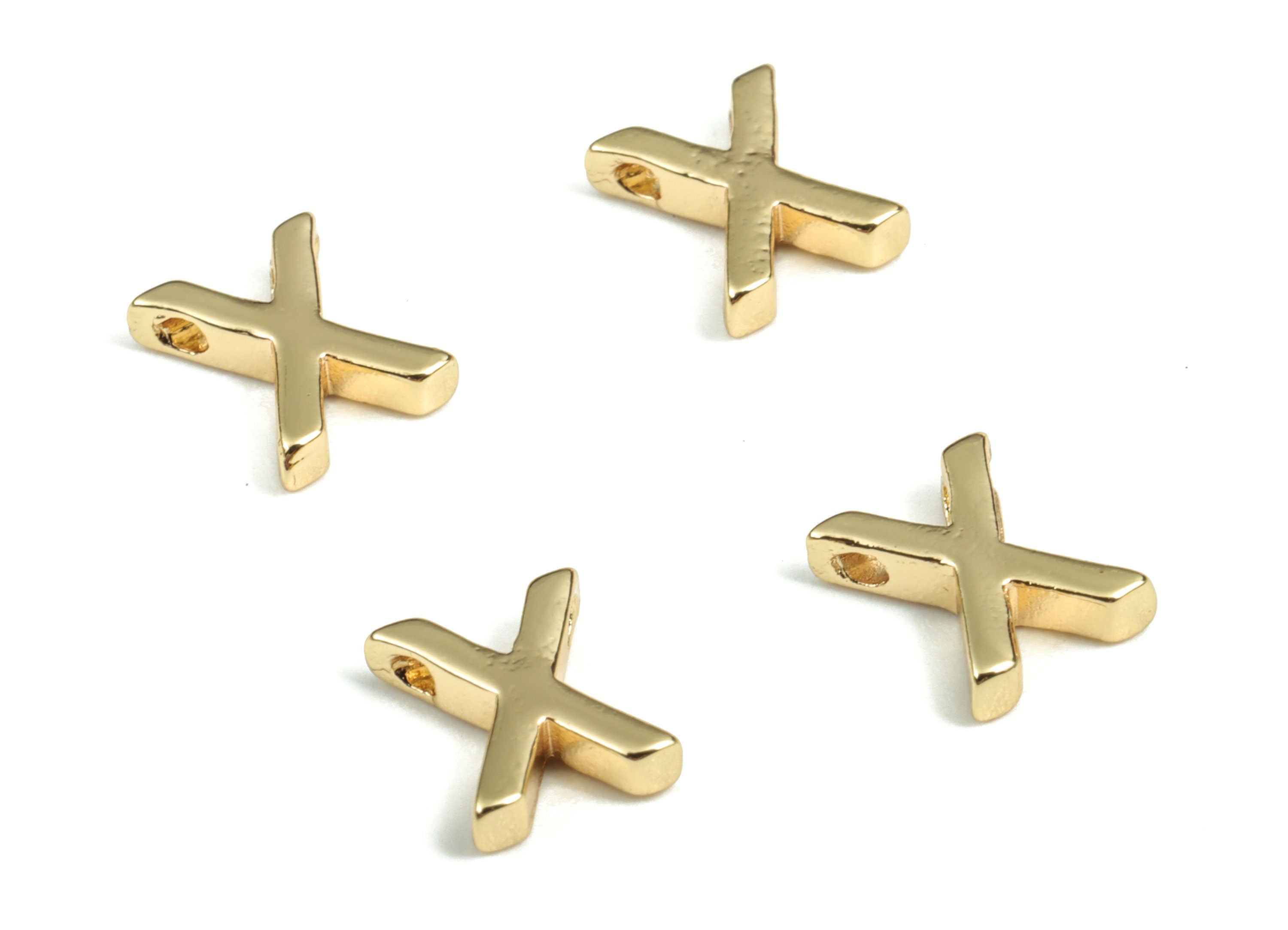 Brass Capital Letter X Charm – Brass Initial Beads – Brass Necklace Charms – 18k Real Gold Plated Alphabet Beads–7.75x6.59x1.88mm – RGP2854X - DOMEDBAZAAR
