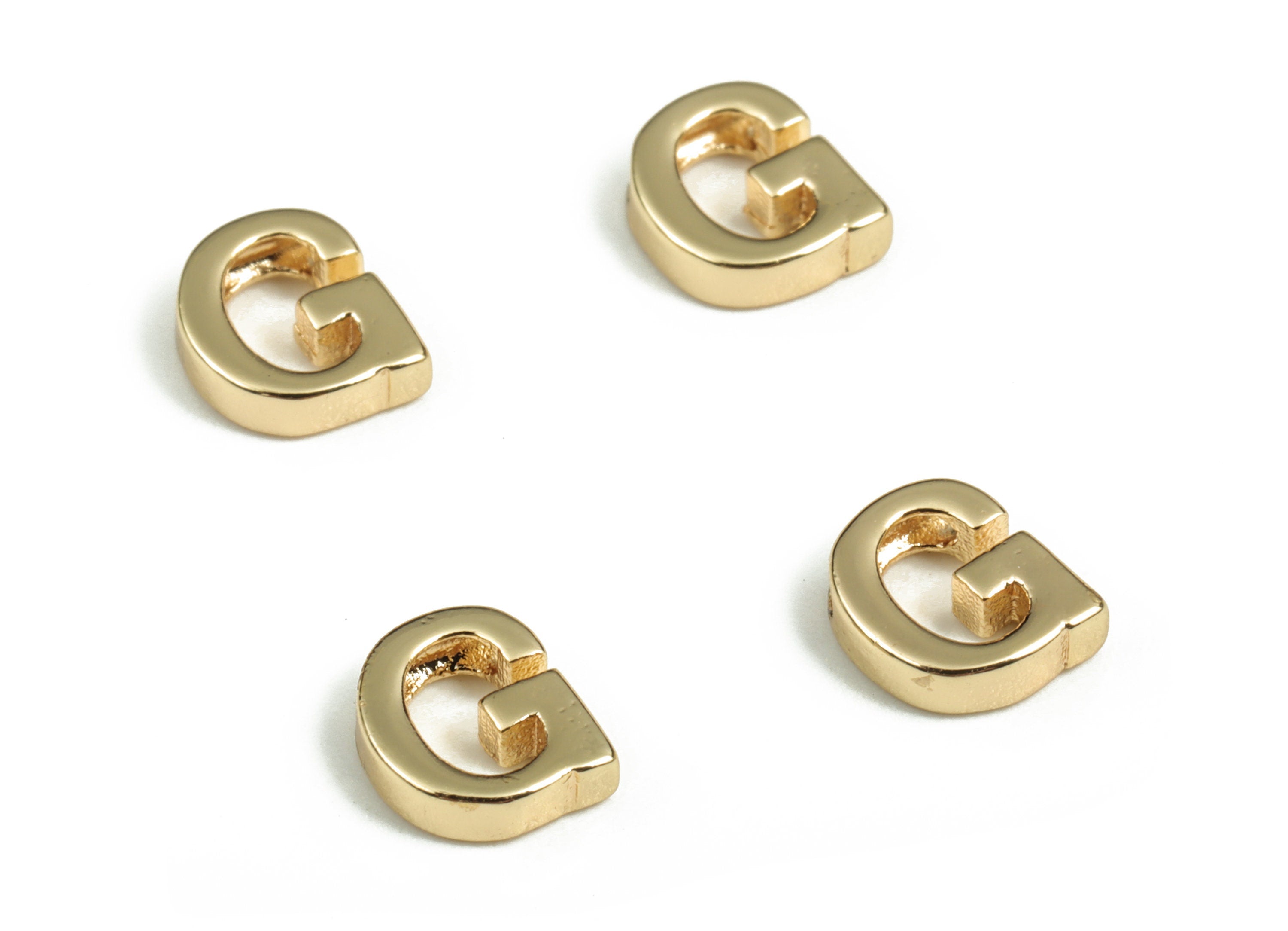Brass Capital Letter G Charm – Bracelet Initial Bead – Brass Necklace Charm – 18k Real Gold Plated Alphabet Bead–7.29x6.01x1.91mm – RGP2854G - DOMEDBAZAAR