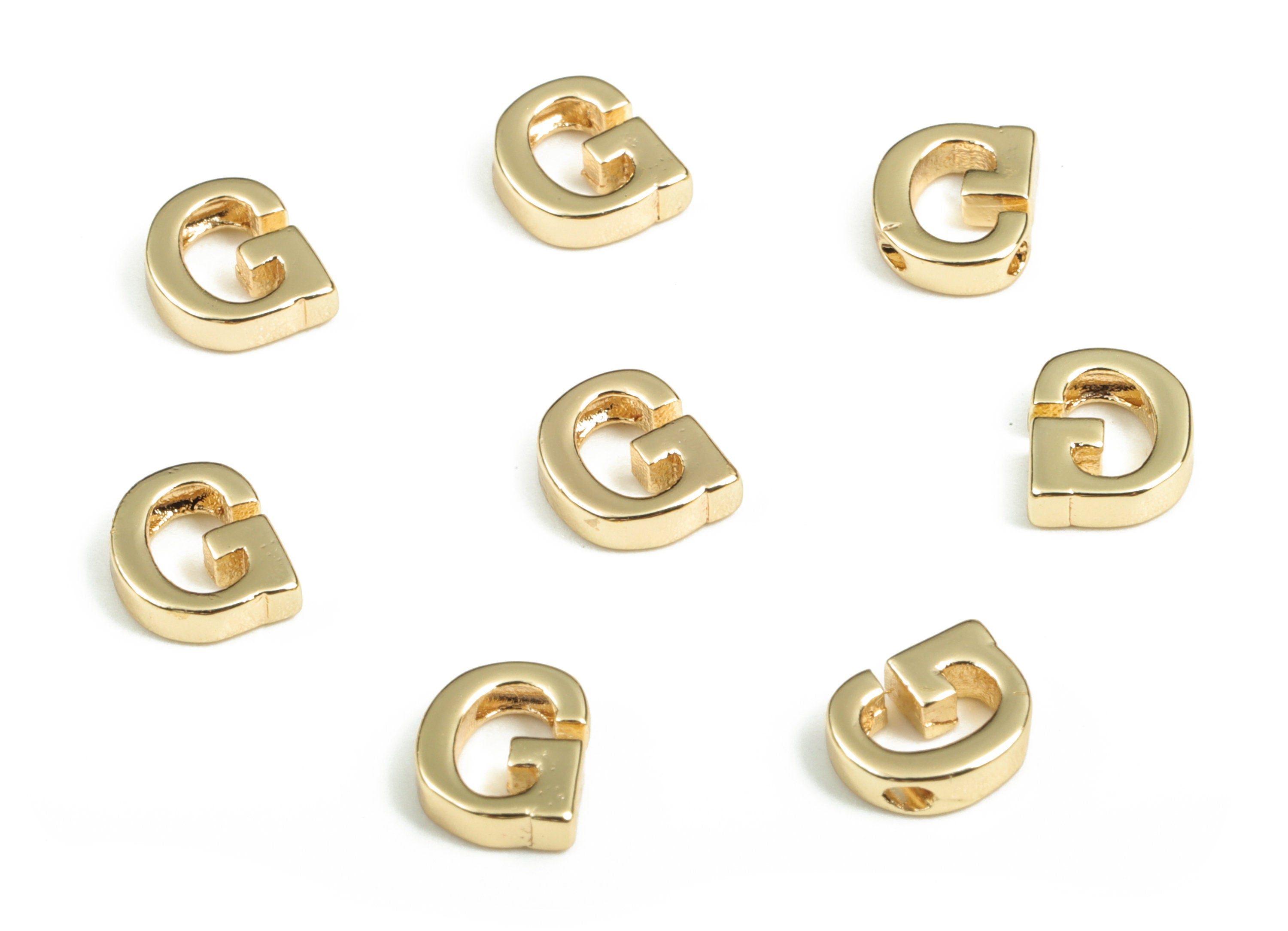 Brass Capital Letter G Charm – Bracelet Initial Bead – Brass Necklace Charm – 18k Real Gold Plated Alphabet Bead–7.29x6.01x1.91mm – RGP2854G - DOMEDBAZAAR
