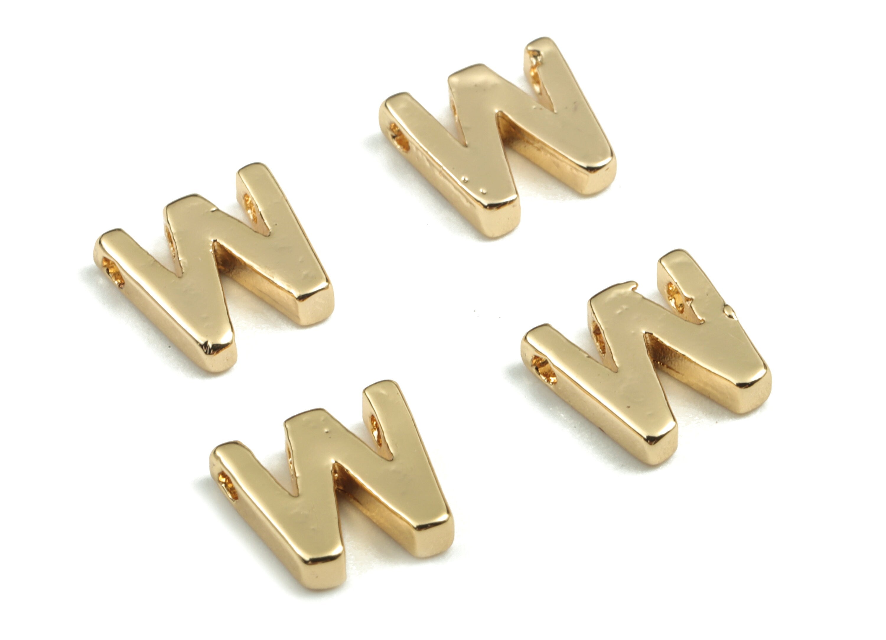 Brass Capital Letter W Charm – Brass Initial Beads – Brass Necklace Charms – 18k Real Gold Plated Alphabet Beads–7.96x7.52x1.98mm – RGP2854W - DOMEDBAZAAR