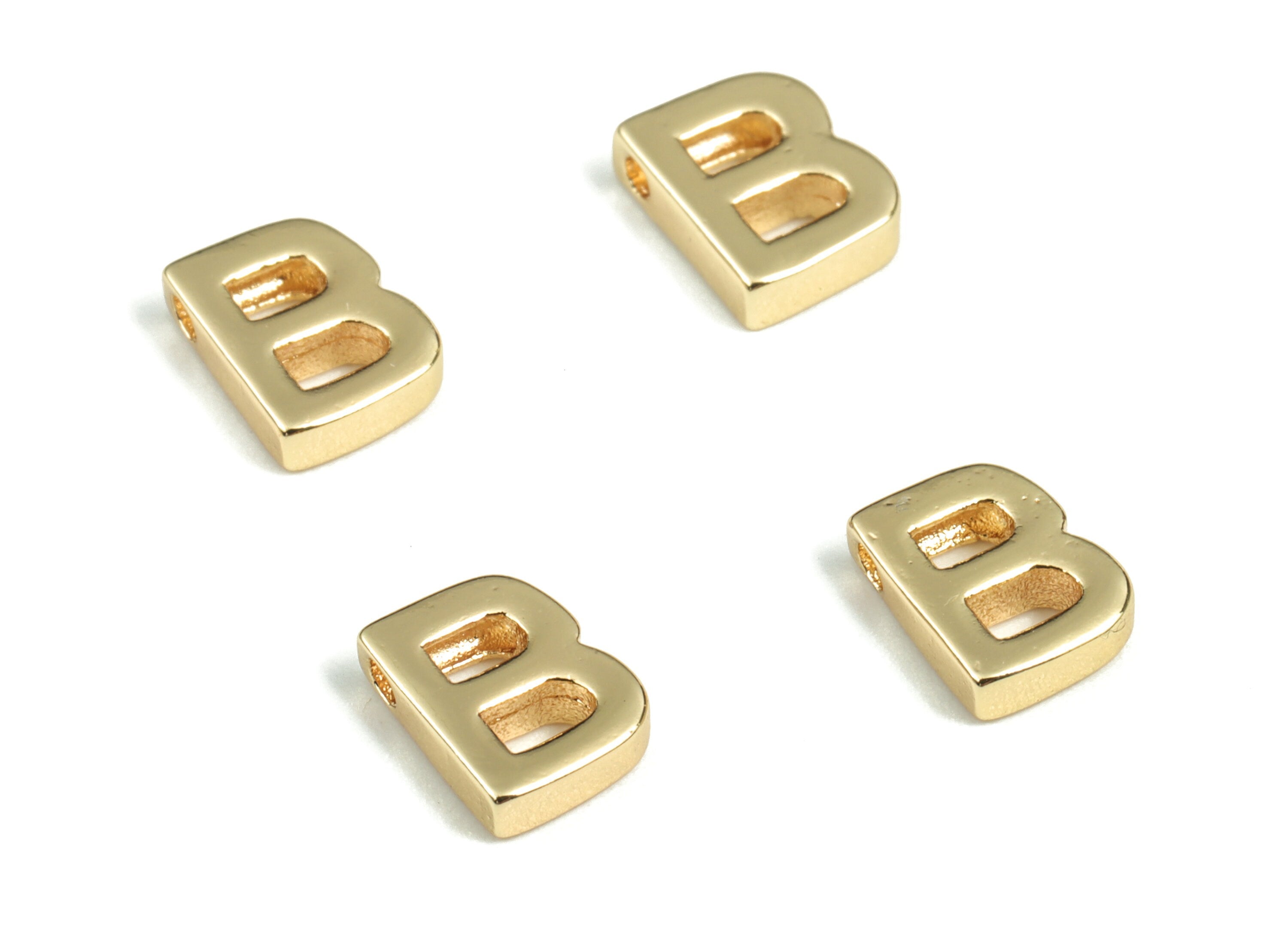 Brass Capital Letter B Charm – Initial Beads – Necklace Bracelet Letter Charm– 18k Gold Plated Alphabet Beads – 7.88x6.05x2.11mm–RGP2854B - DOMEDBAZAAR
