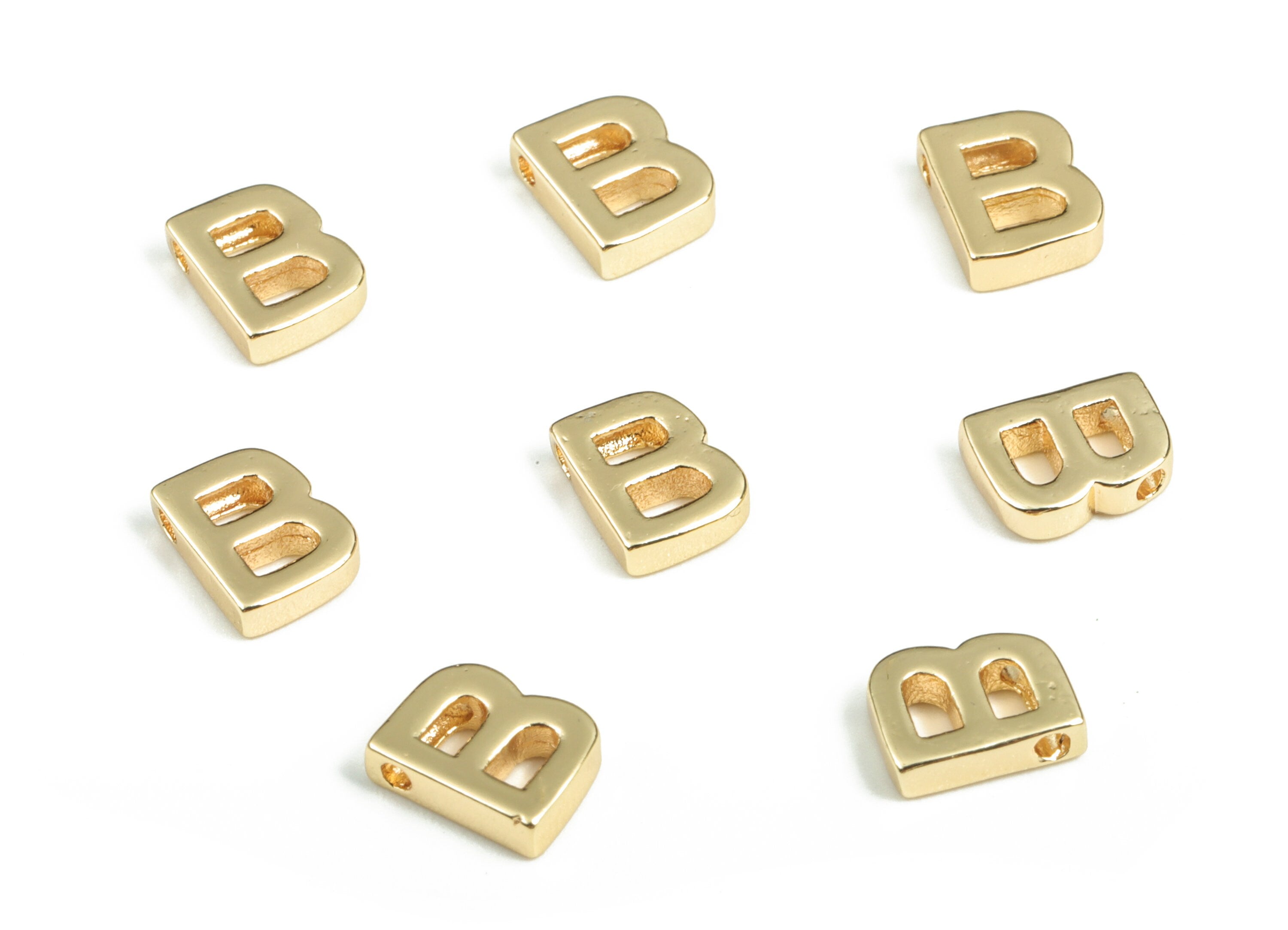Brass Capital Letter B Charm – Initial Beads – Necklace Bracelet Letter Charm– 18k Gold Plated Alphabet Beads – 7.88x6.05x2.11mm–RGP2854B - DOMEDBAZAAR