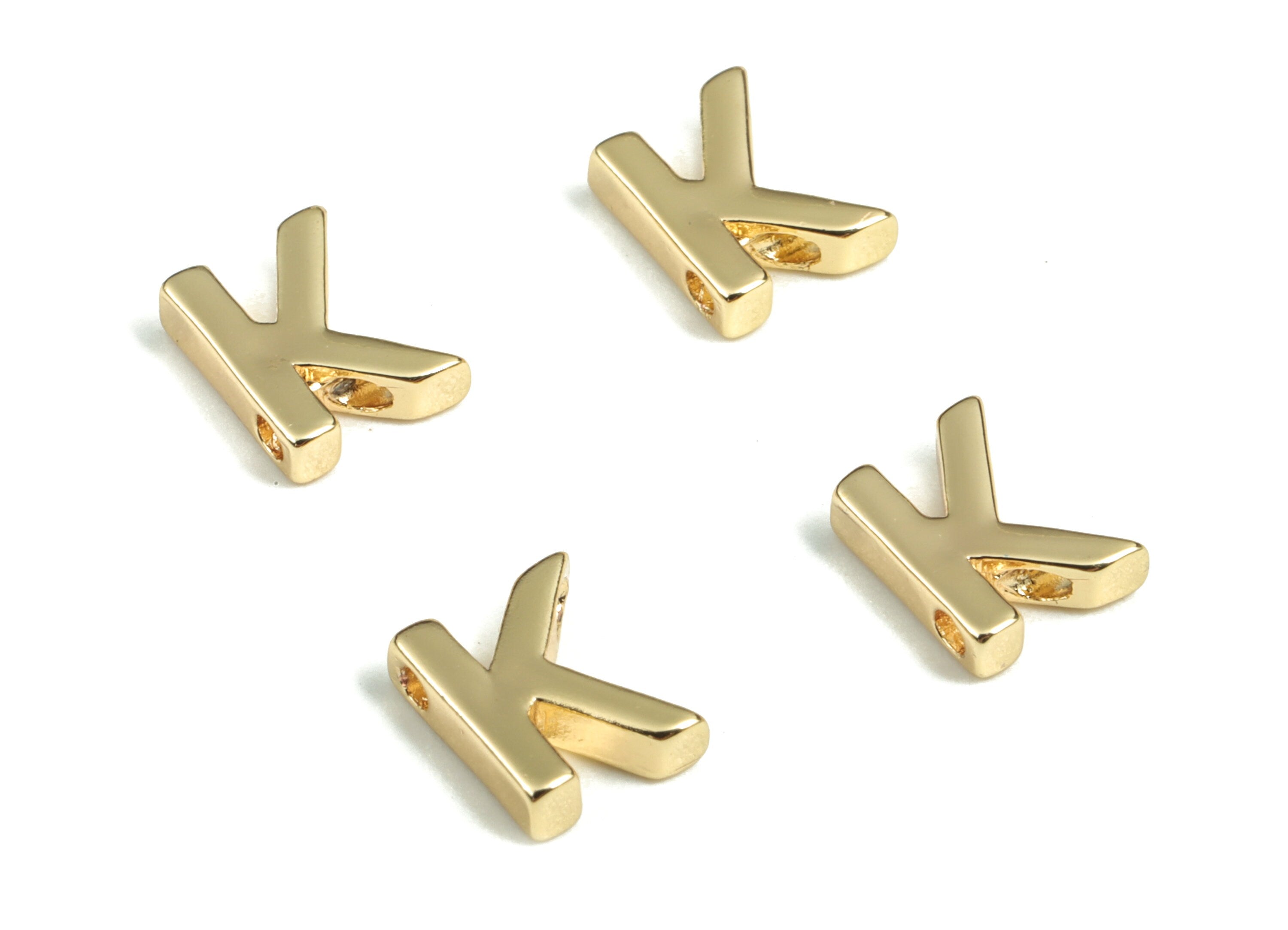 Brass Capital Letter K Charm – Brass Initial Beads – Brass Necklace Charms – 18k Real Gold Plated Alphabet Beads–7.61x6.01x1.99mm – RGP2854K - DOMEDBAZAAR