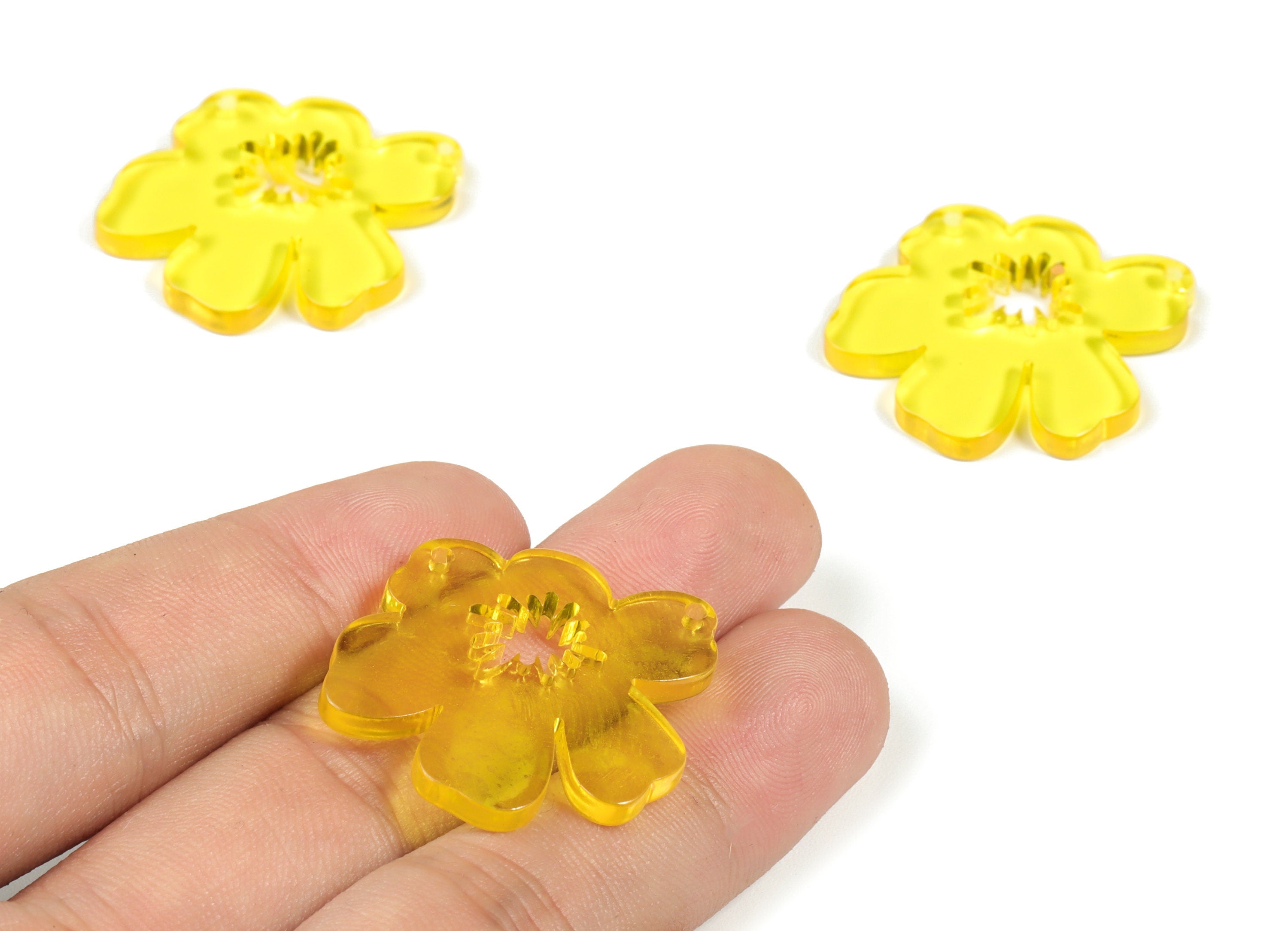 Acrylic Splash Earring Charm - Yellow Flower Earrings - Earring Findings - Jewelry Supplies - Color Code:A71 - 34.36x31x2.8mm - AC2243-A71 - DOMEDBAZAAR