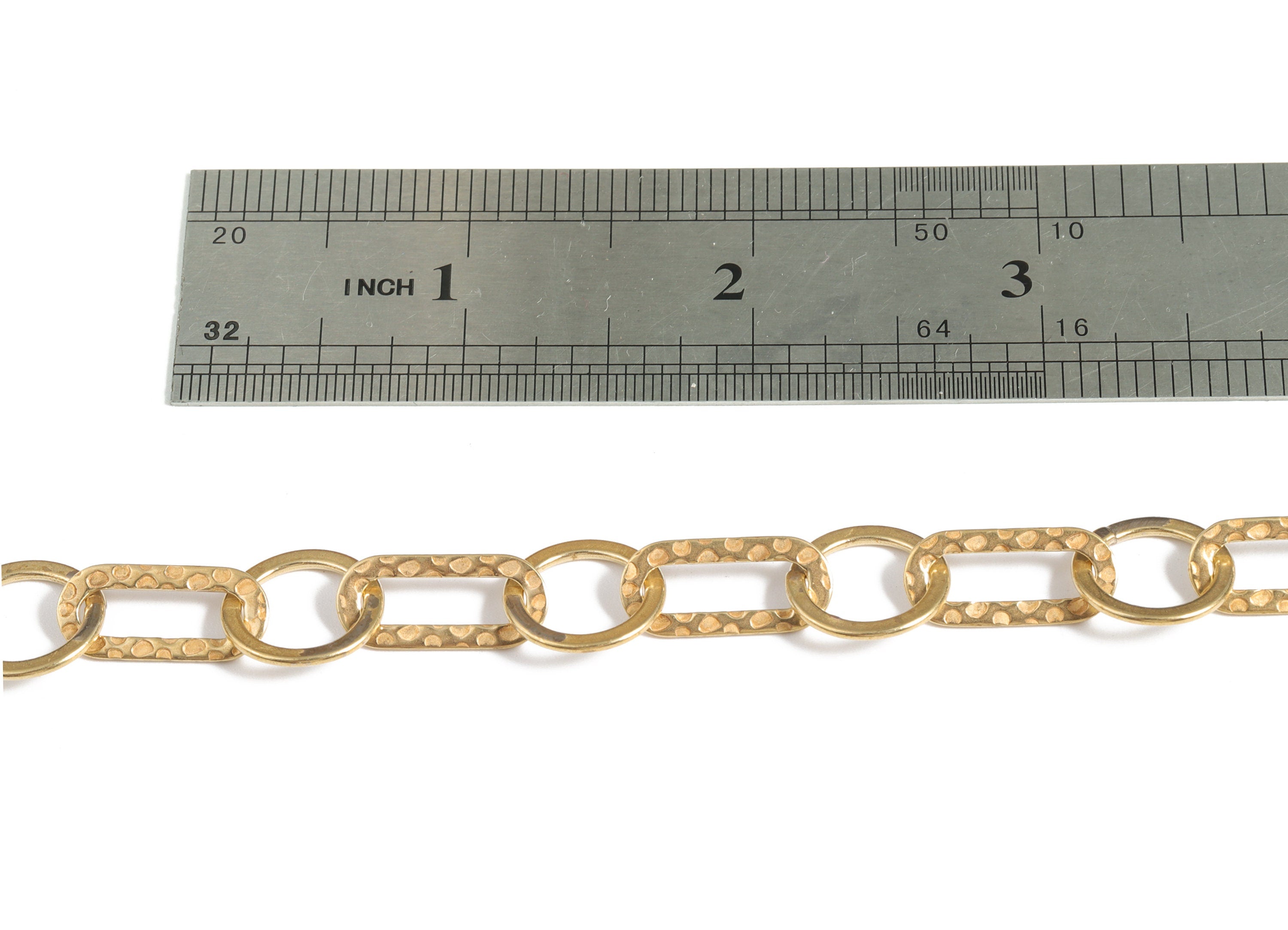 Oval Rectangle Cable Chain - Raw Brass Hammered Cable Chain - Flat Round Chain - For Necklace Bracelet 0.55&quot;x0.55&quot;x0.05&quot; CC1188 - DOMEDBAZAAR
