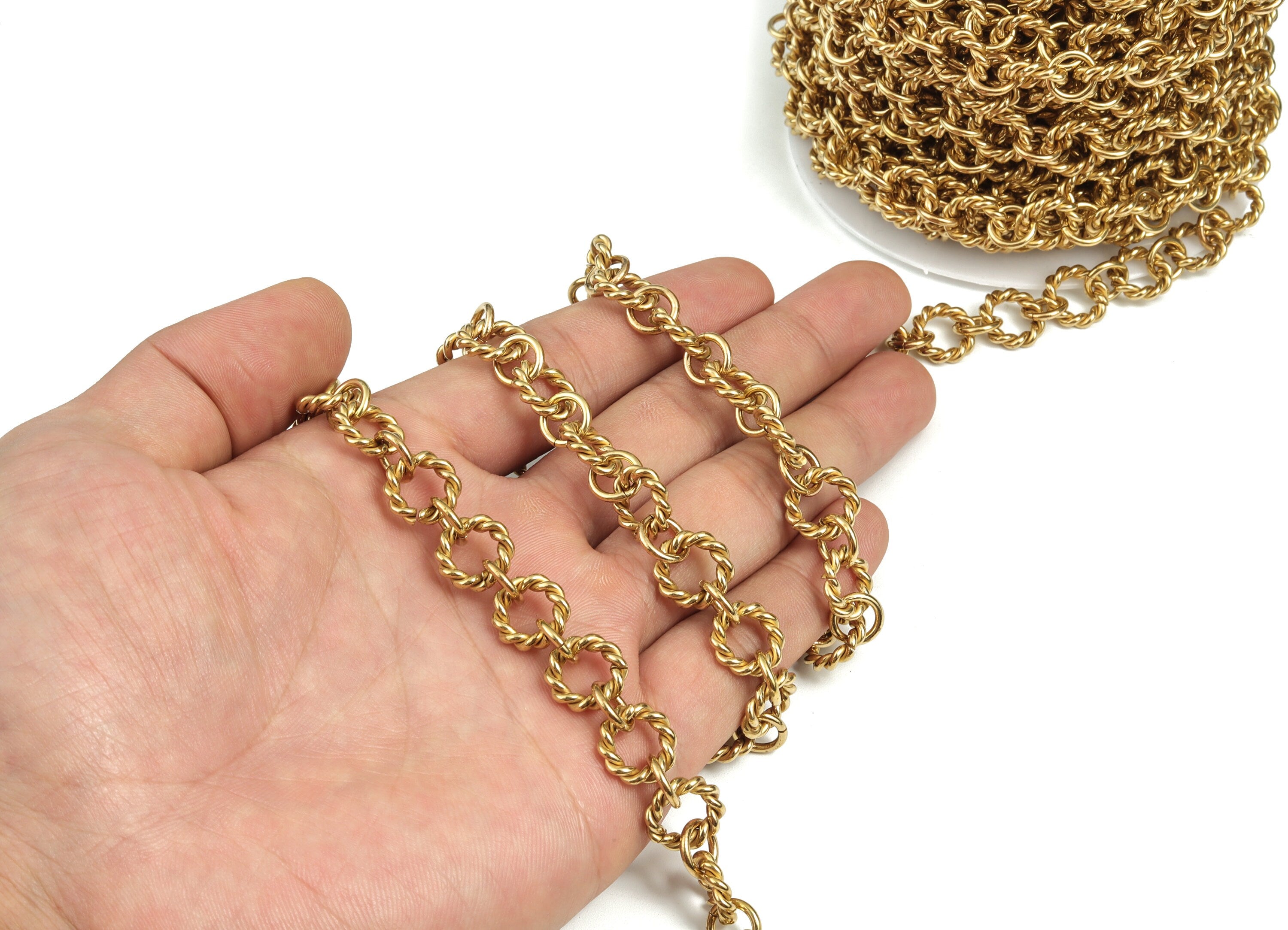 Round Rolo Cable Chain - Raw Brass Textured Round Cable Chain - Round Openlink Chain - For Necklace Bracelet 0.49&quot;x0.49&quot;x0.10&quot; CC1197 - DOMEDBAZAAR