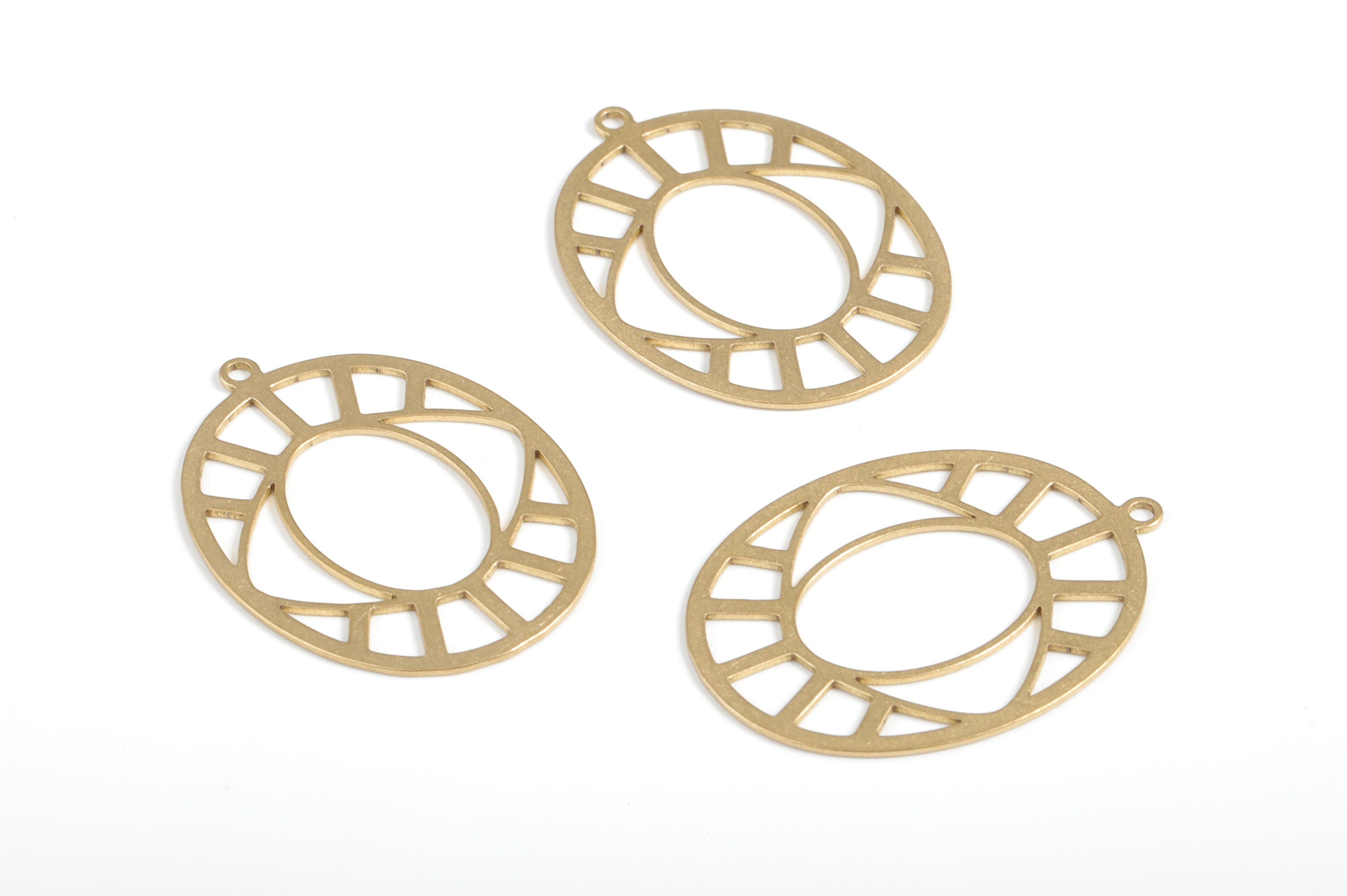 Brass Oval Eye Earring Charms - Raw Brass Oval Pendant - Earring Findings - Jewellery Supplies - 34.9x25.89x0.7mm - PP3973 - DOMEDBAZAAR