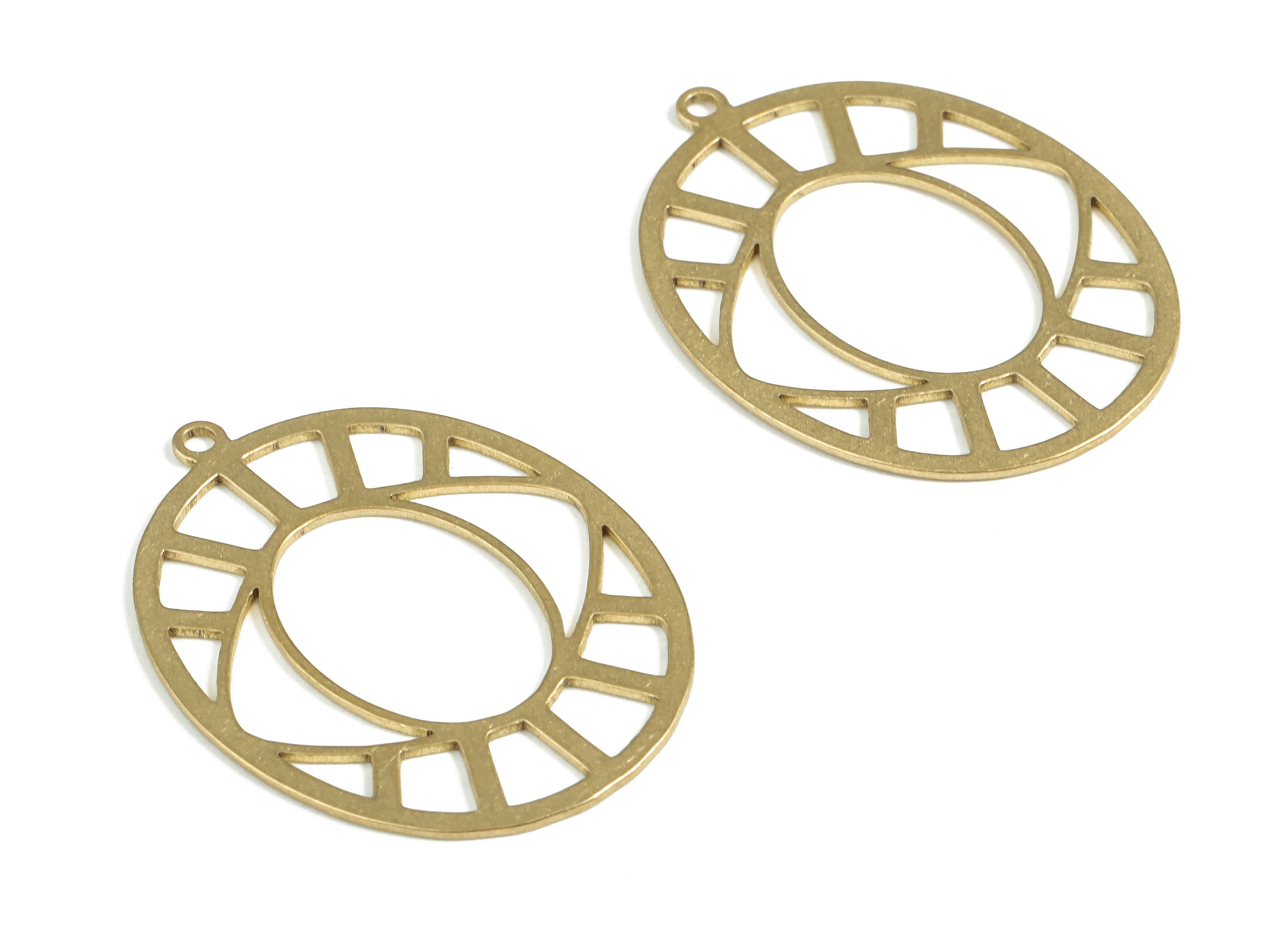 Brass Oval Eye Earring Charms - Raw Brass Oval Pendant - Earring Findings - Jewellery Supplies - 34.9x25.89x0.7mm - PP3973 - DOMEDBAZAAR