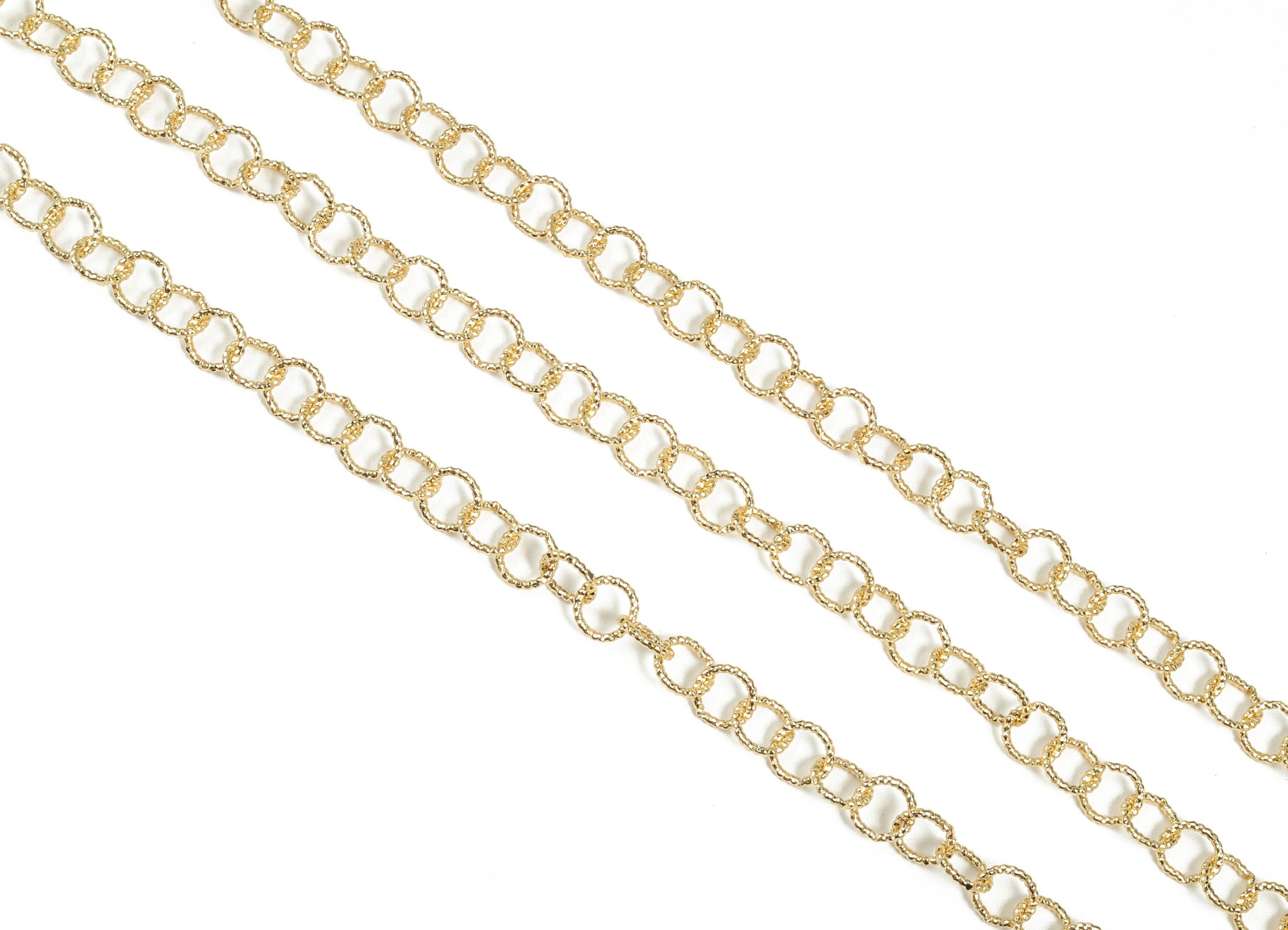 Gold Round Link Cable Chain - 18K Real Gold Brass Textured Oval Rolo Chain - Soldered Chain - For Necklace Bracelet0.31&quot;x0.31&quot;x0.04&quot; RGP2943 - DOMEDBAZAAR