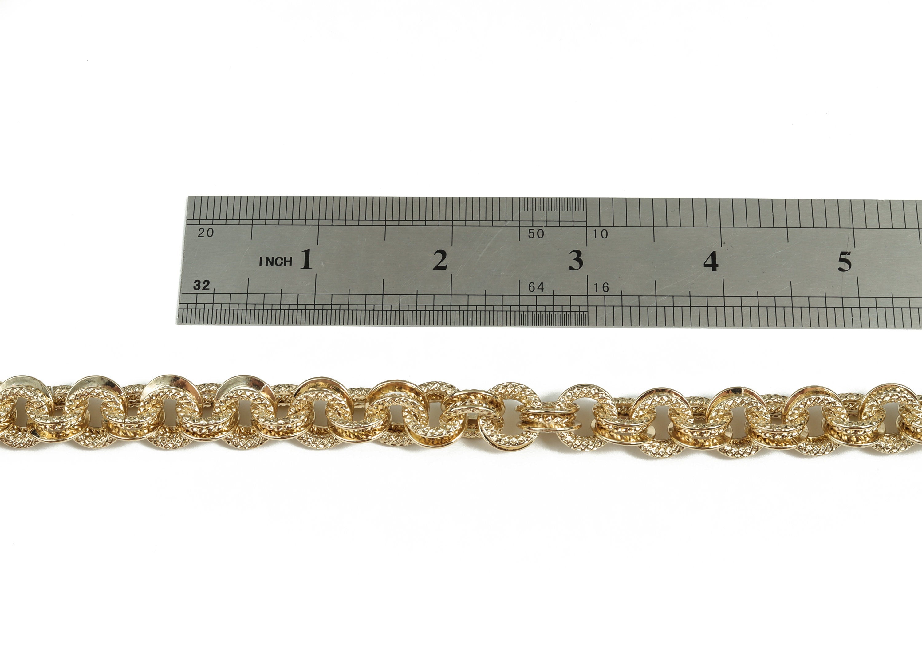Gold Round Link Cable Chain - 14K Real Gold Brass Textured Round Rolo Chain - Large Link Chunky Chain - 0.46&quot;x0.46&quot;x0.14&quot; RGP2966 - DOMEDBAZAAR