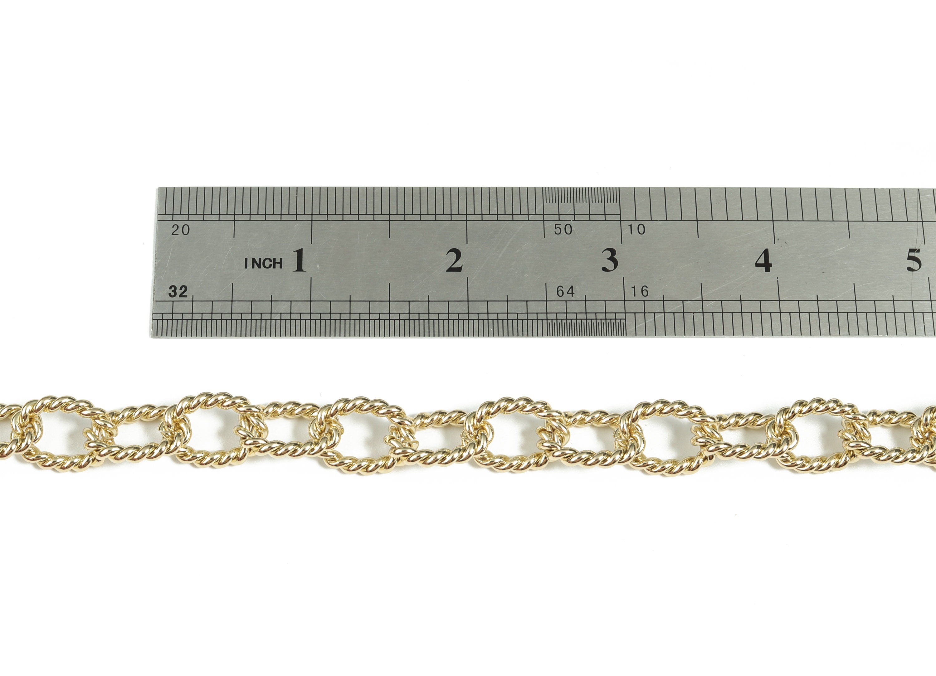 Gold Oval Paper Clip Layering Chain - 14K Real Gold Brass Textured Oval Cable Chain - Thick Large Chain - 0.65&quot;x0.48&quot;x0.10&quot; RGP2967 - DOMEDBAZAAR