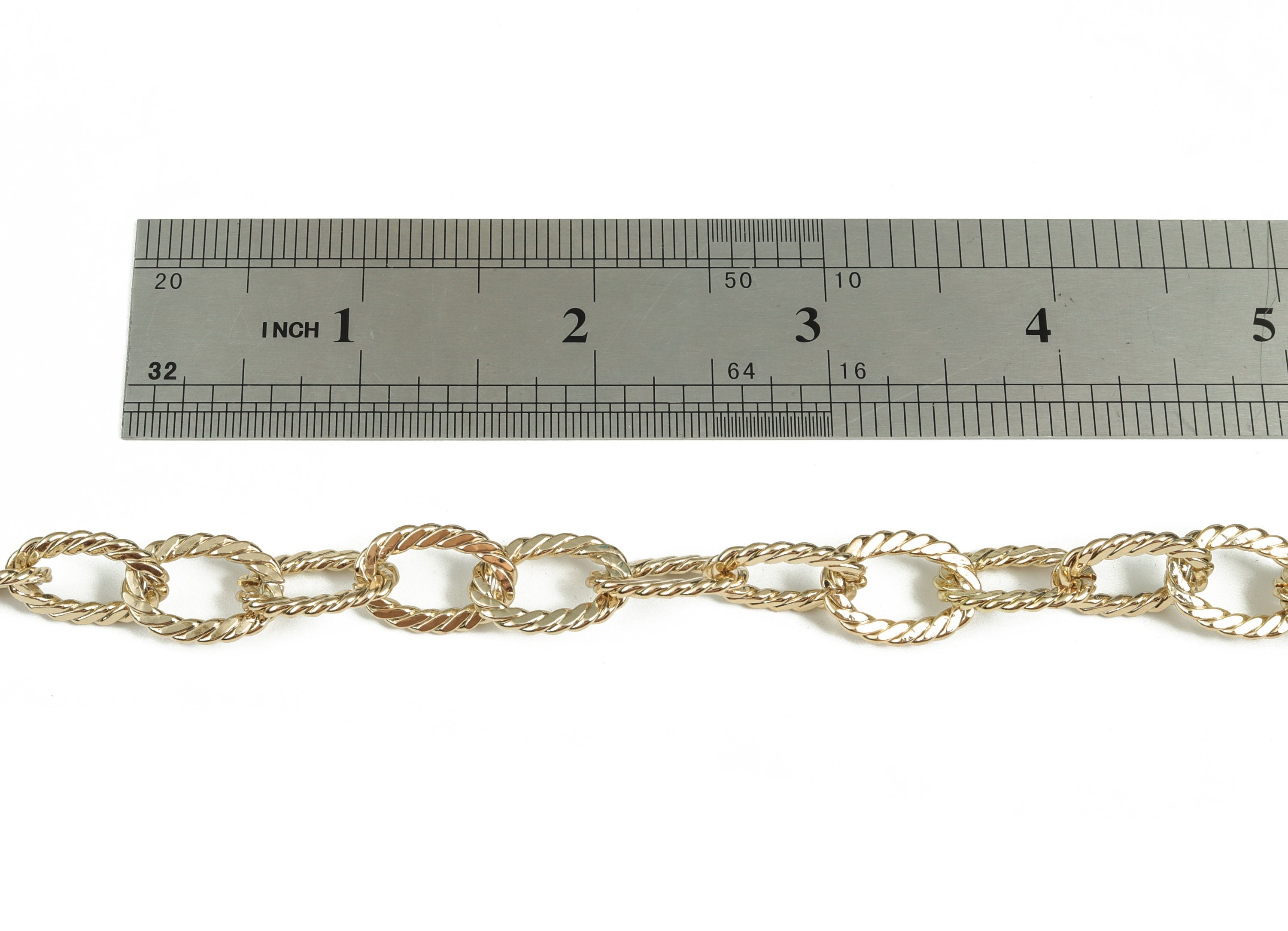 Gold Oval Paper Clip Layering Chain - 14K Real Gold Brass Textured Oval Cable Chain - Large Oval Chain - 0.66&quot;x0.44&quot;x0.07&quot; RGP2971 - DOMEDBAZAAR