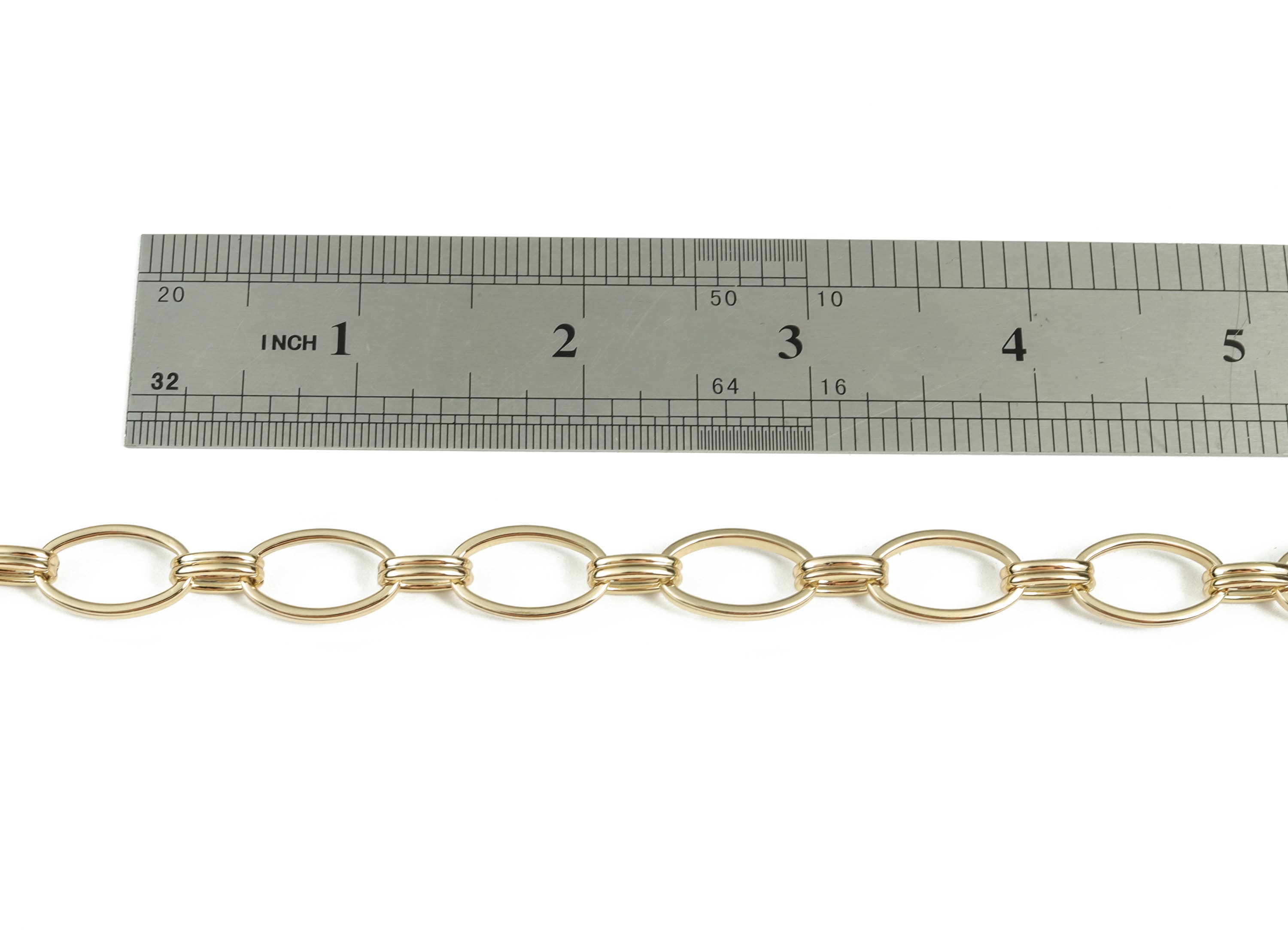 Gold Oval Paper Clip Layering Chain - 14K Real Gold Brass Flat Oval Link Cable Chain - Large Oval Chain - 0.69&quot;x0.41&quot;x0.09&quot; RGP2975 - DOMEDBAZAAR