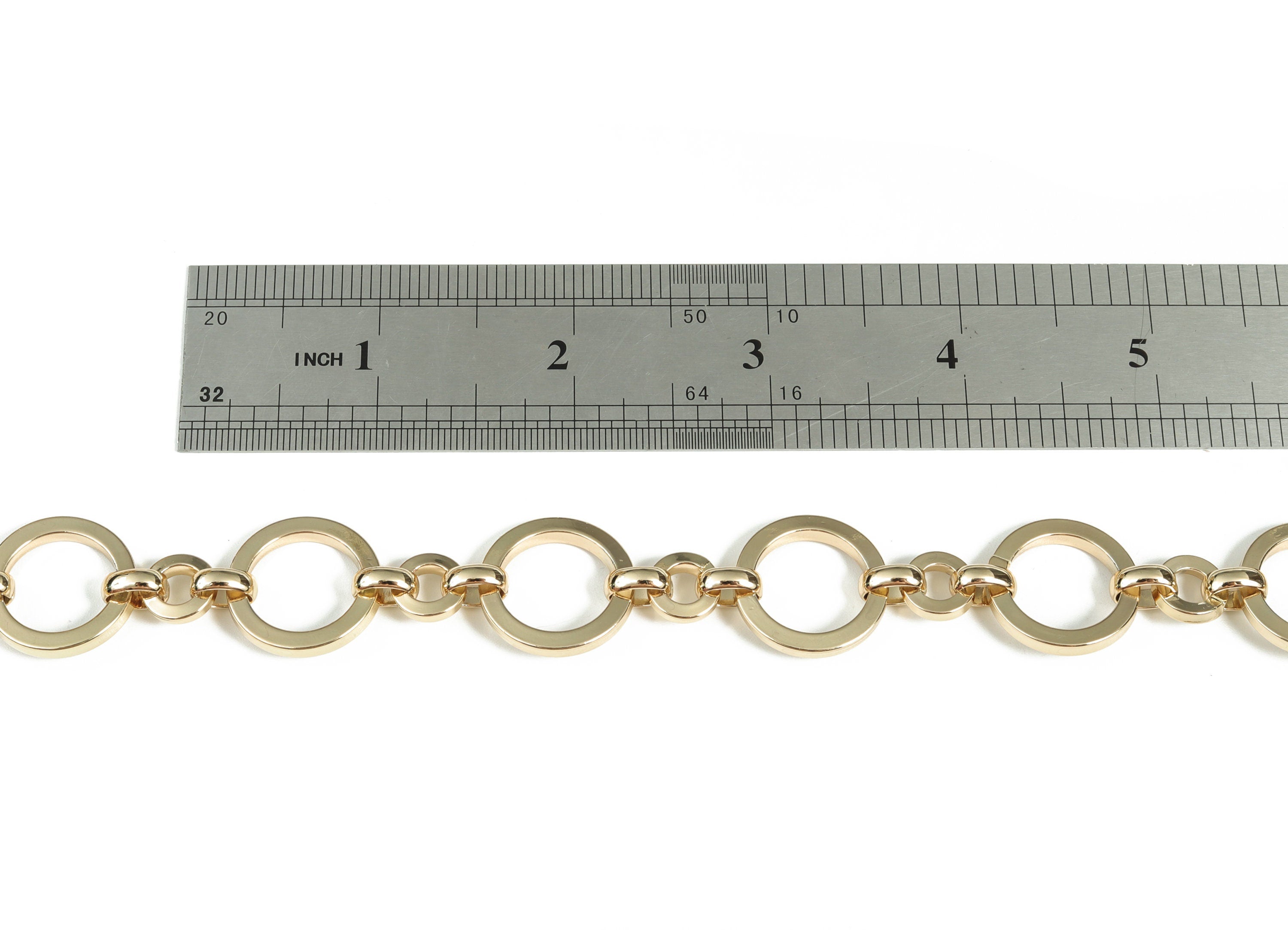Gold Flat Round Link Cable Chain - 14K Real Gold Brass Flat Large Round Cable Chain - Thick Chain - 0.76&quot;x0.76&quot;x0.10&quot; RGP2977 - DOMEDBAZAAR