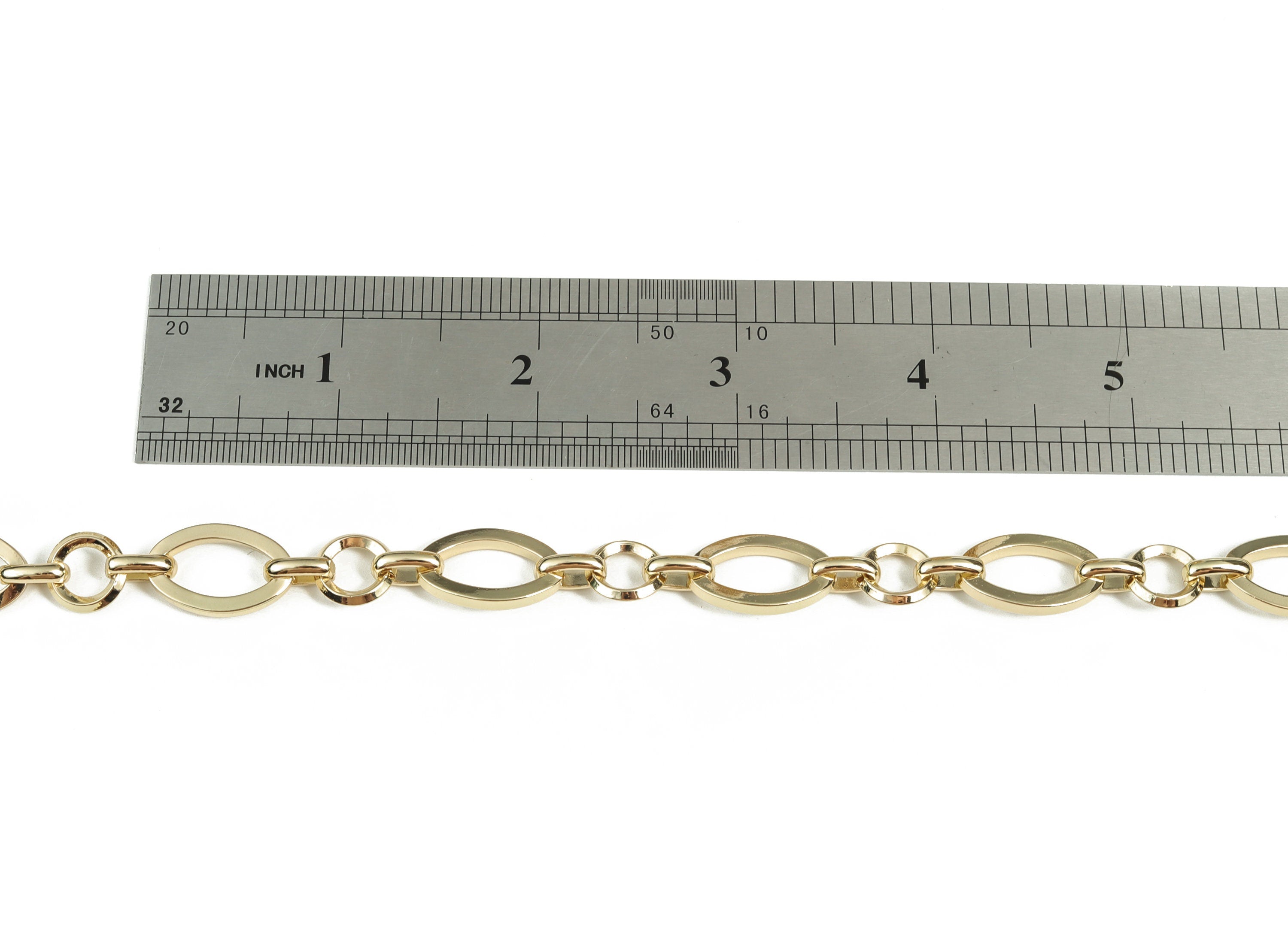 Gold Flat Round Link Cable Chain - 14K Real Gold Brass Oval Paper Clip Layering Chain - Flat Large Round Chain - 0.73&quot;x0.46&quot;x0.09&quot; RGP2978 - DOMEDBAZAAR