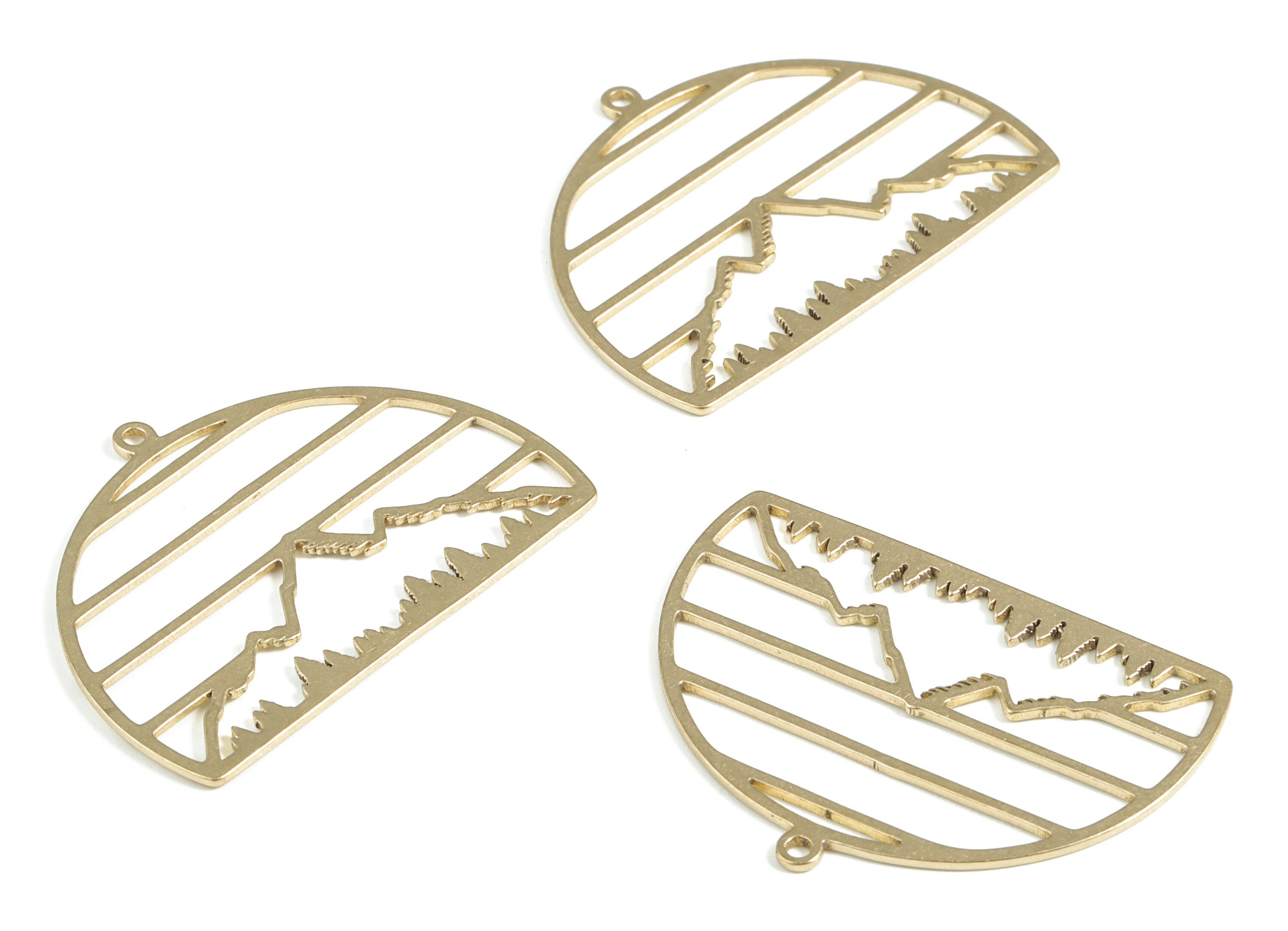 Brass Semi circle Mountain Earring Charms - Raw Brass Half Moon Wave Pendant - Jewelry Making Supplies - 37.04x28x0.8mm - PP3968 - DOMEDBAZAAR