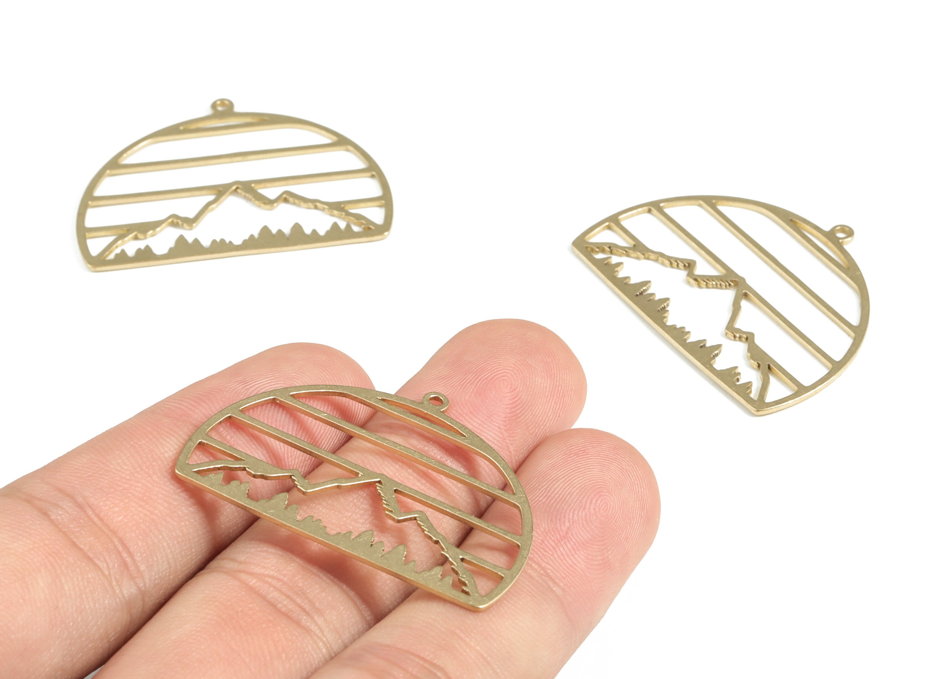 Brass Semi circle Mountain Earring Charms - Raw Brass Half Moon Wave Pendant - Jewelry Making Supplies - 37.04x28x0.8mm - PP3968 - DOMEDBAZAAR