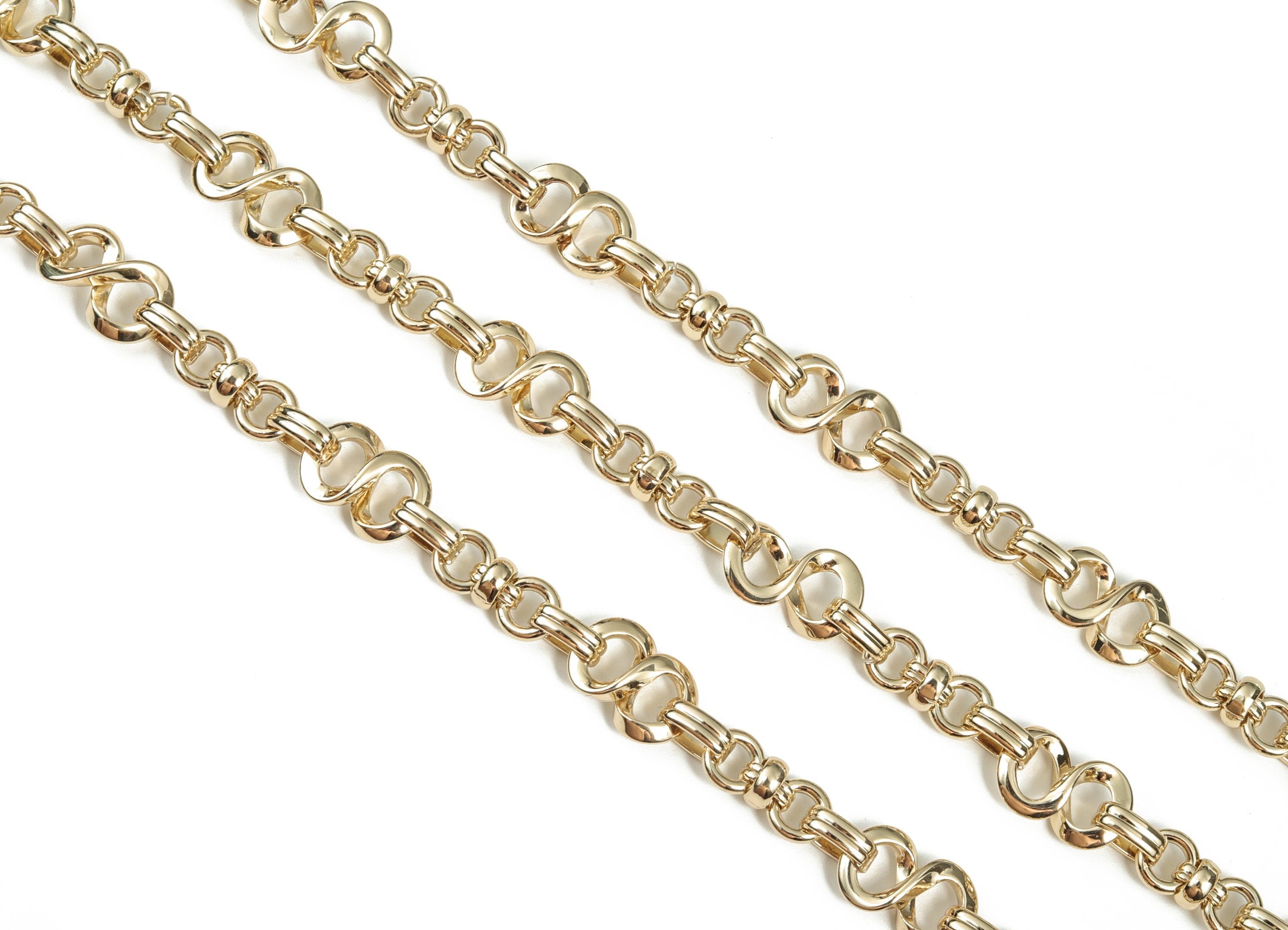 Gold Figure 8 Cable Chain - 14K Real Gold Brass Oval Eternity Chain - Openlink Thick Figure Eight Cable Chain - 0.70&quot;x0.47&quot;x0.23&quot; RGP2979 - DOMEDBAZAAR
