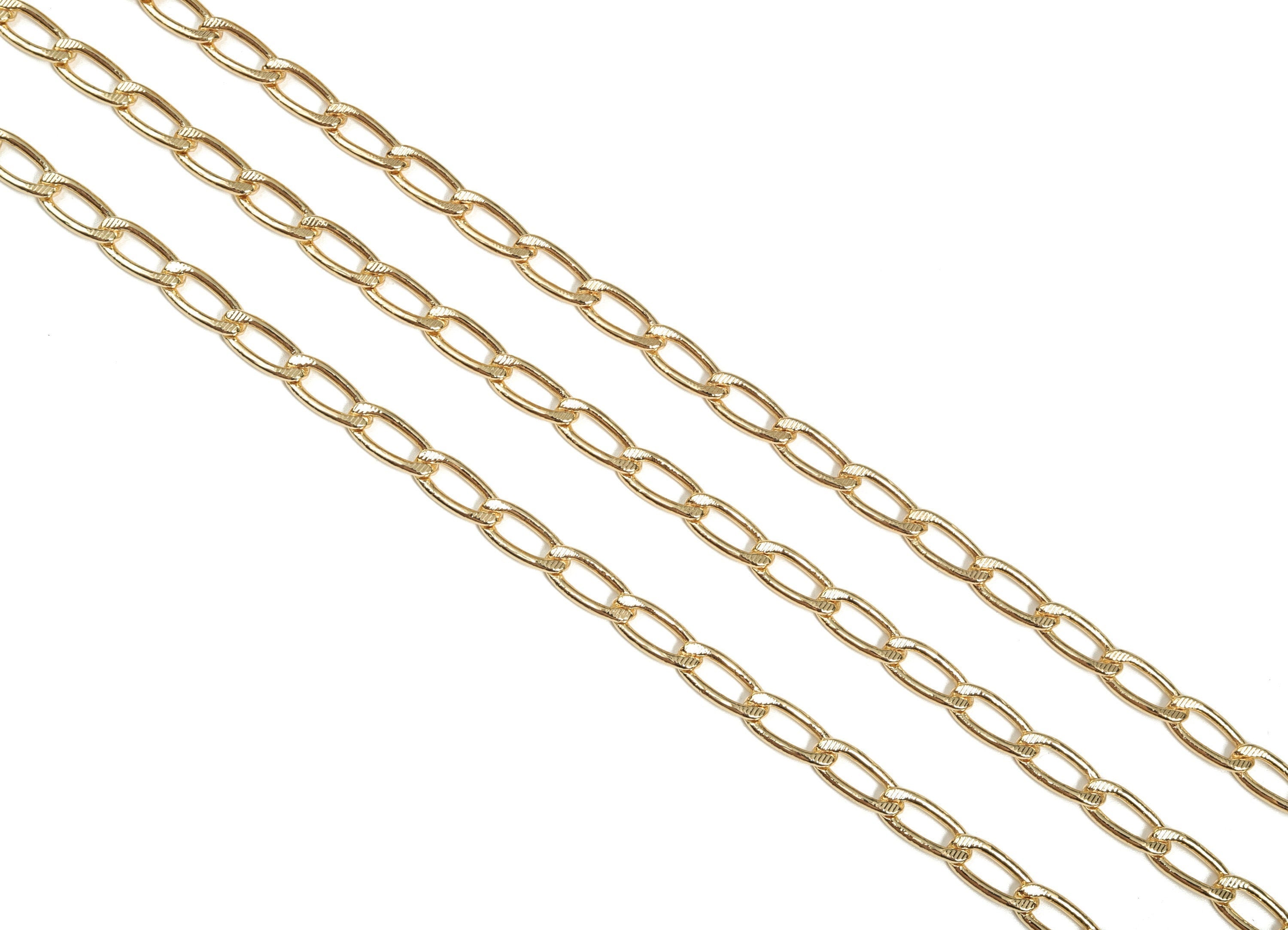 Gold Oval Paper Clip Layering Chain - 18K Real Gold Brass Textured Oval Curb Chain - Hammered Oval Curb Chain - 0.56&quot;x0.24&quot;x0.09&quot; RGP2986 - DOMEDBAZAAR