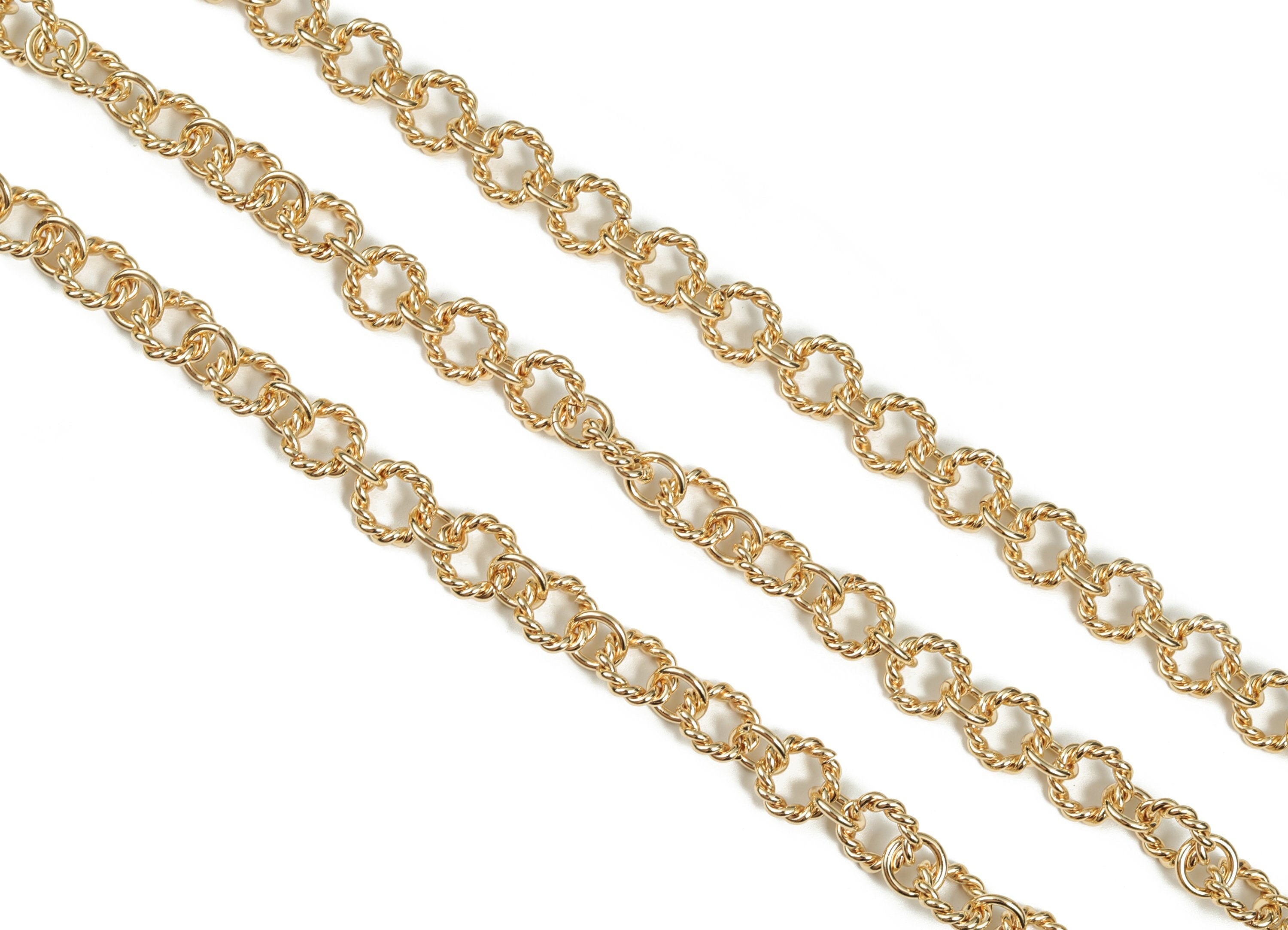 Gold Textured Round Cable Chain - 18K Real Gold Brass Round Link Chain - Round Cable Chain - For Necklace Bracelet-0.48&quot;x0.48&quot;x0.09&quot; RGP2987 - DOMEDBAZAAR