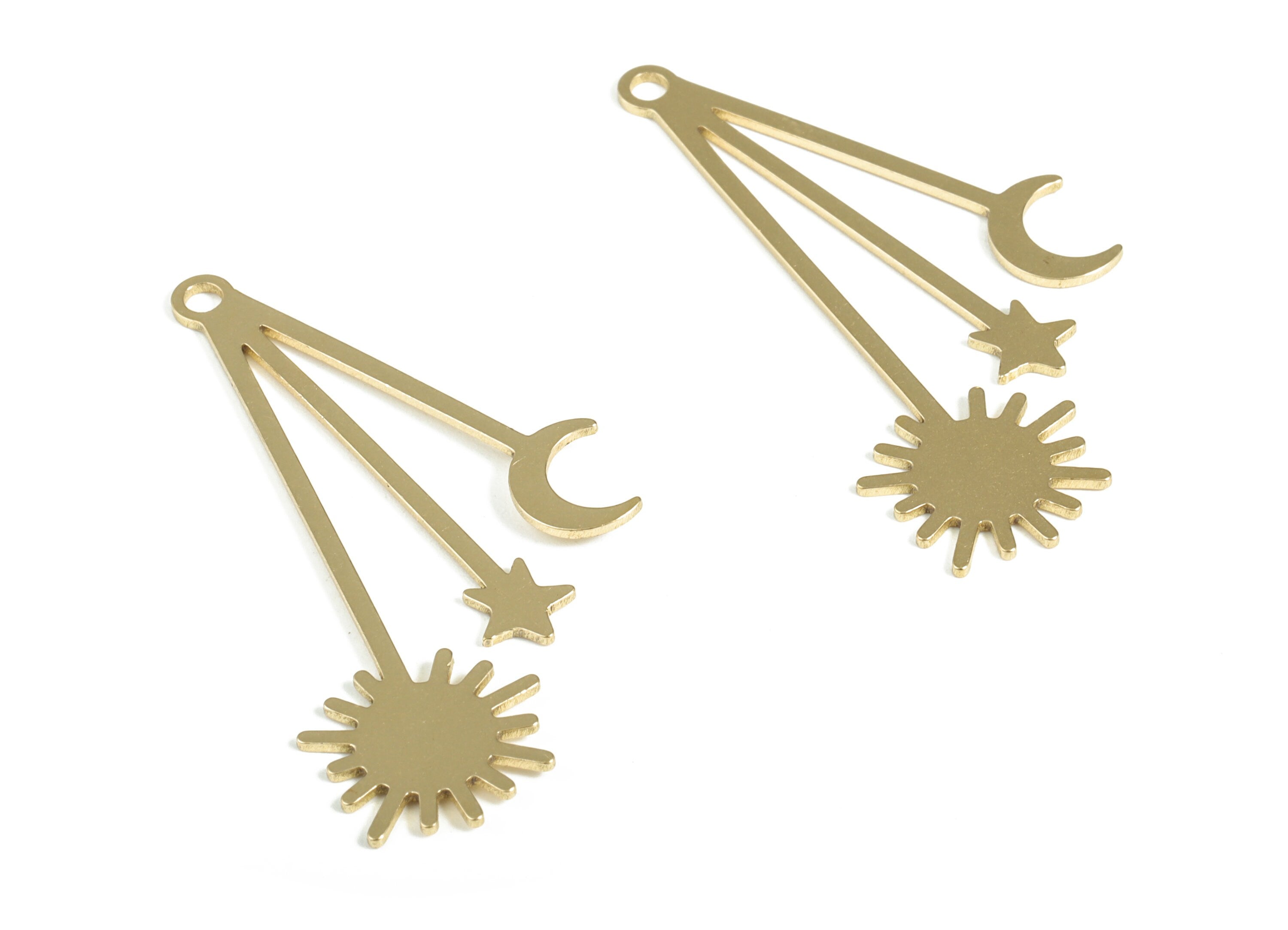Brass Star Moon Pendant - Raw Brass Sun Earring Charms - Earring Findings - Jewelry Making Supplies - 44.95x23.02x0.78mm - PP3989 - DOMEDBAZAAR