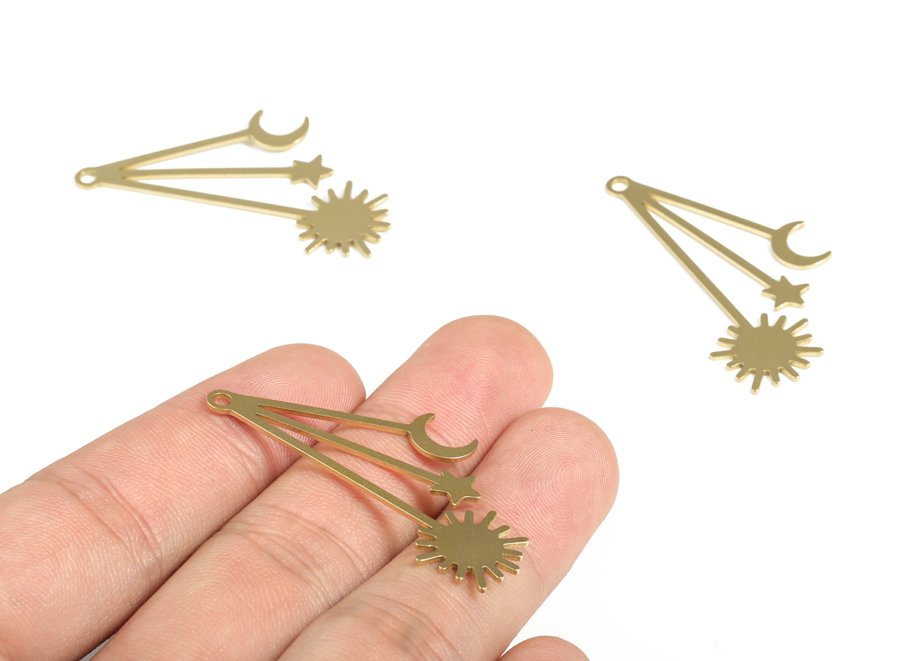 Brass Star Moon Pendant - Raw Brass Sun Earring Charms - Earring Findings - Jewelry Making Supplies - 44.95x23.02x0.78mm - PP3989 - DOMEDBAZAAR