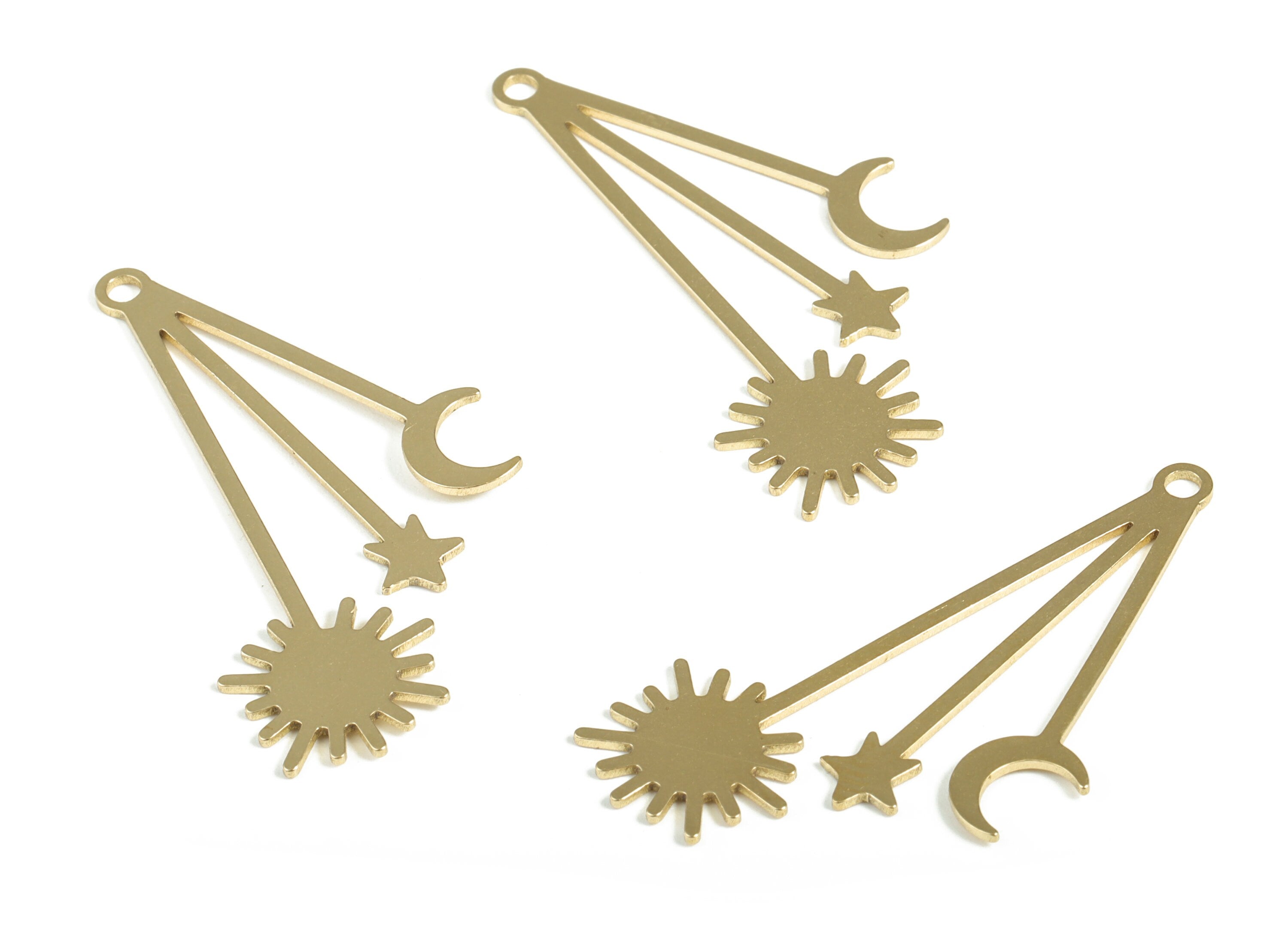 Brass Star Moon Pendant - Raw Brass Sun Earring Charms - Earring Findings - Jewelry Making Supplies - 44.95x23.02x0.78mm - PP3989 - DOMEDBAZAAR