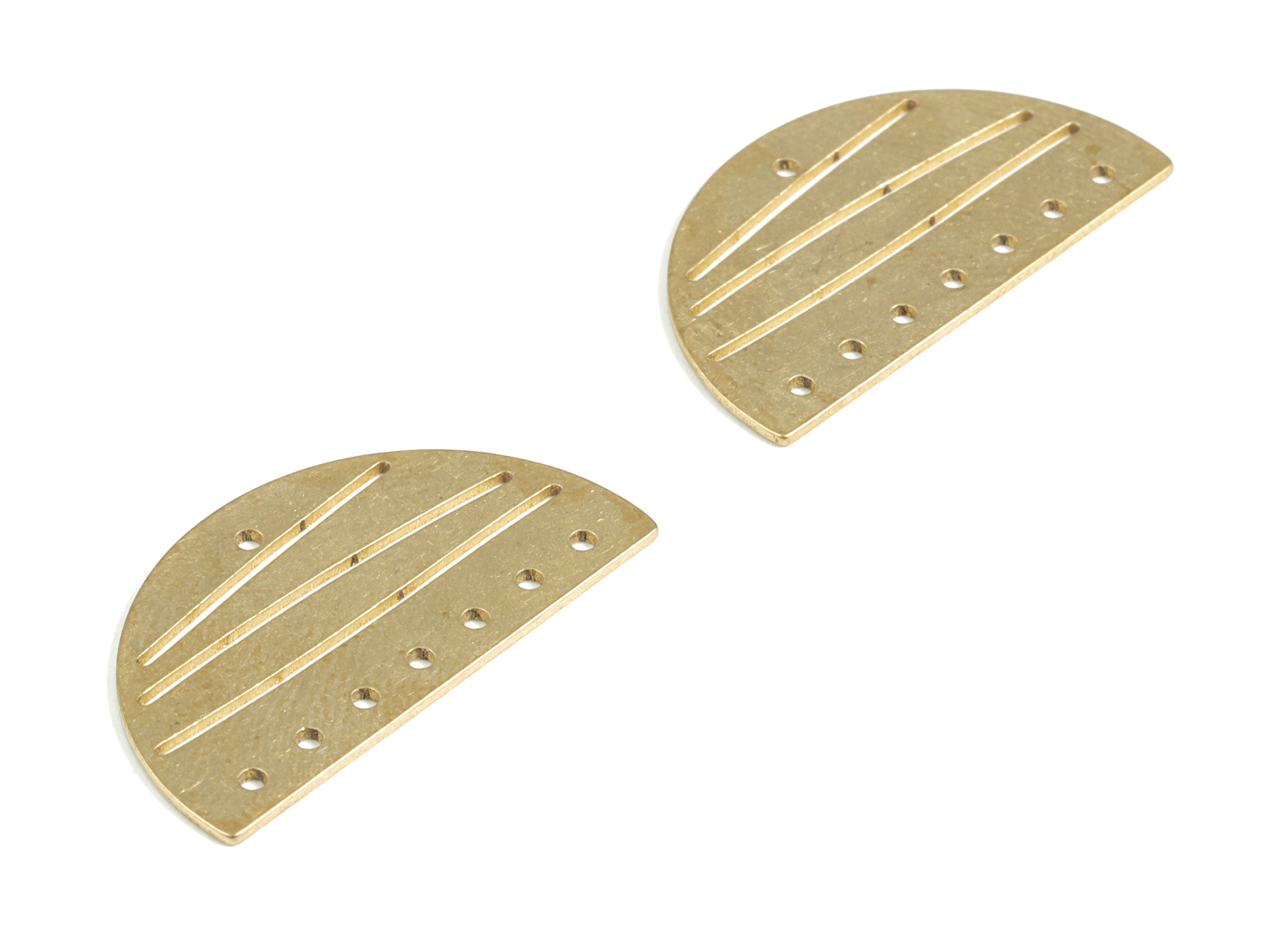Brass Half Moon Earring Connector - Raw Brass Semicircle Charms -  Streaked With 8 Holes - Jewelry Supplies - 29.17x16.31x0.68mm - PP3983 - DOMEDBAZAAR