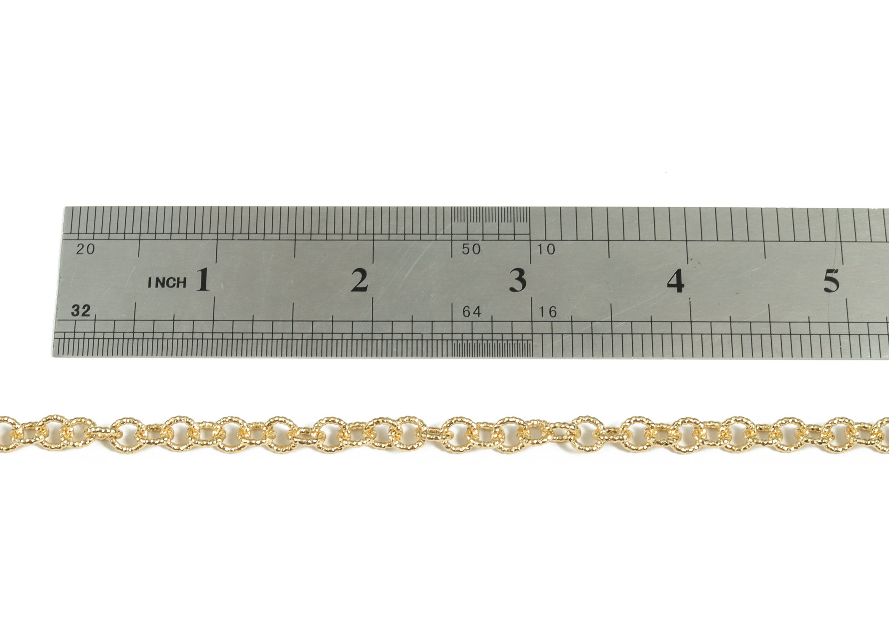 Gold Round Link Cable Chain - 18K Real Gold Brass Textured Round Cable Chain - Round Cable Chain - 0.23&quot;x0.23&quot;x0.04&quot; RGP2995 - DOMEDBAZAAR