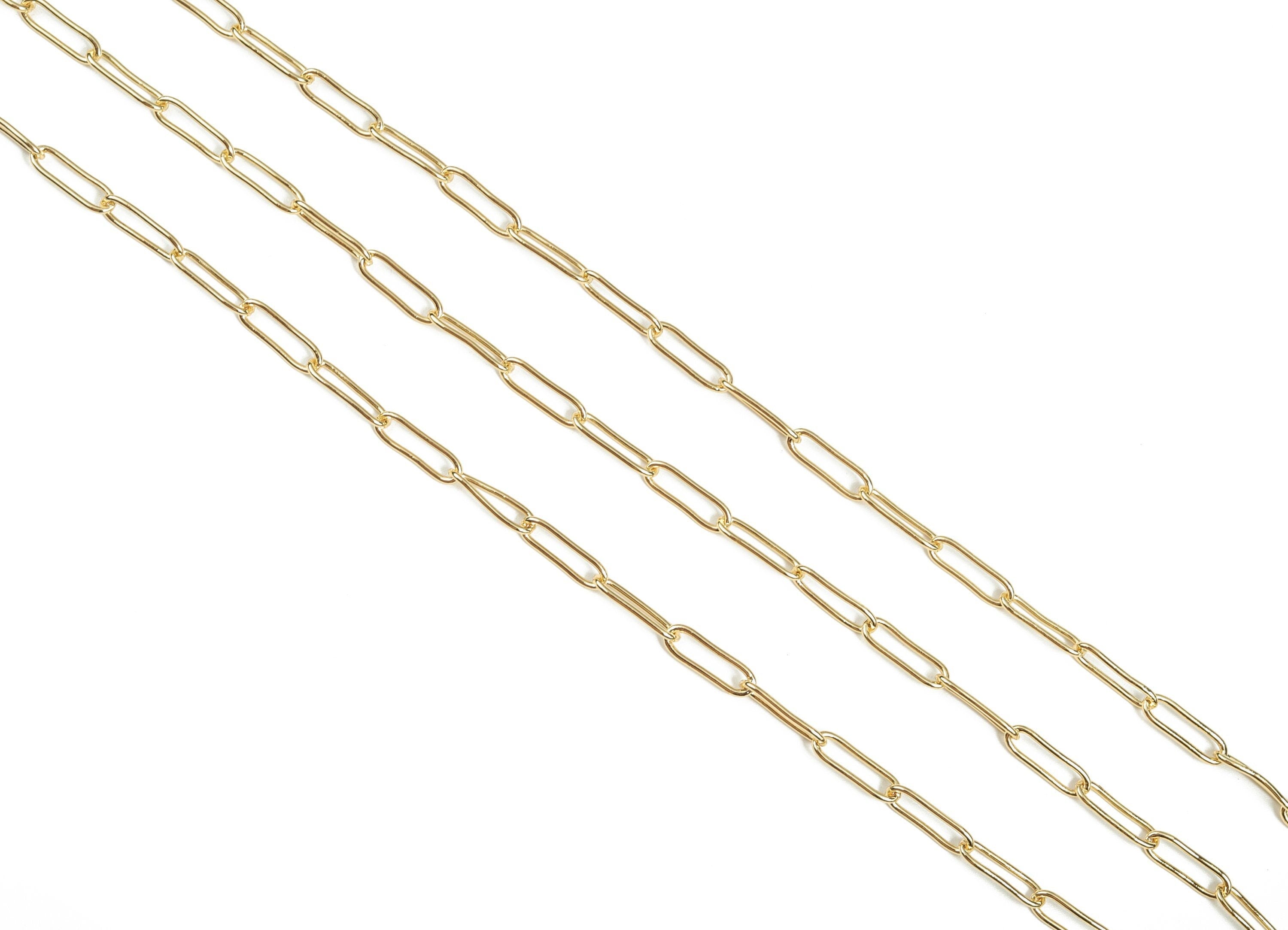 Gold Oval Paper Clip Layering Chain - 18K Real Gold Brass Oval Cable Chain - Oval Rolo Chain-For Necklace Bracelet 0.56&quot;x0.17&quot;x0.04&quot; RGP2996 - DOMEDBAZAAR