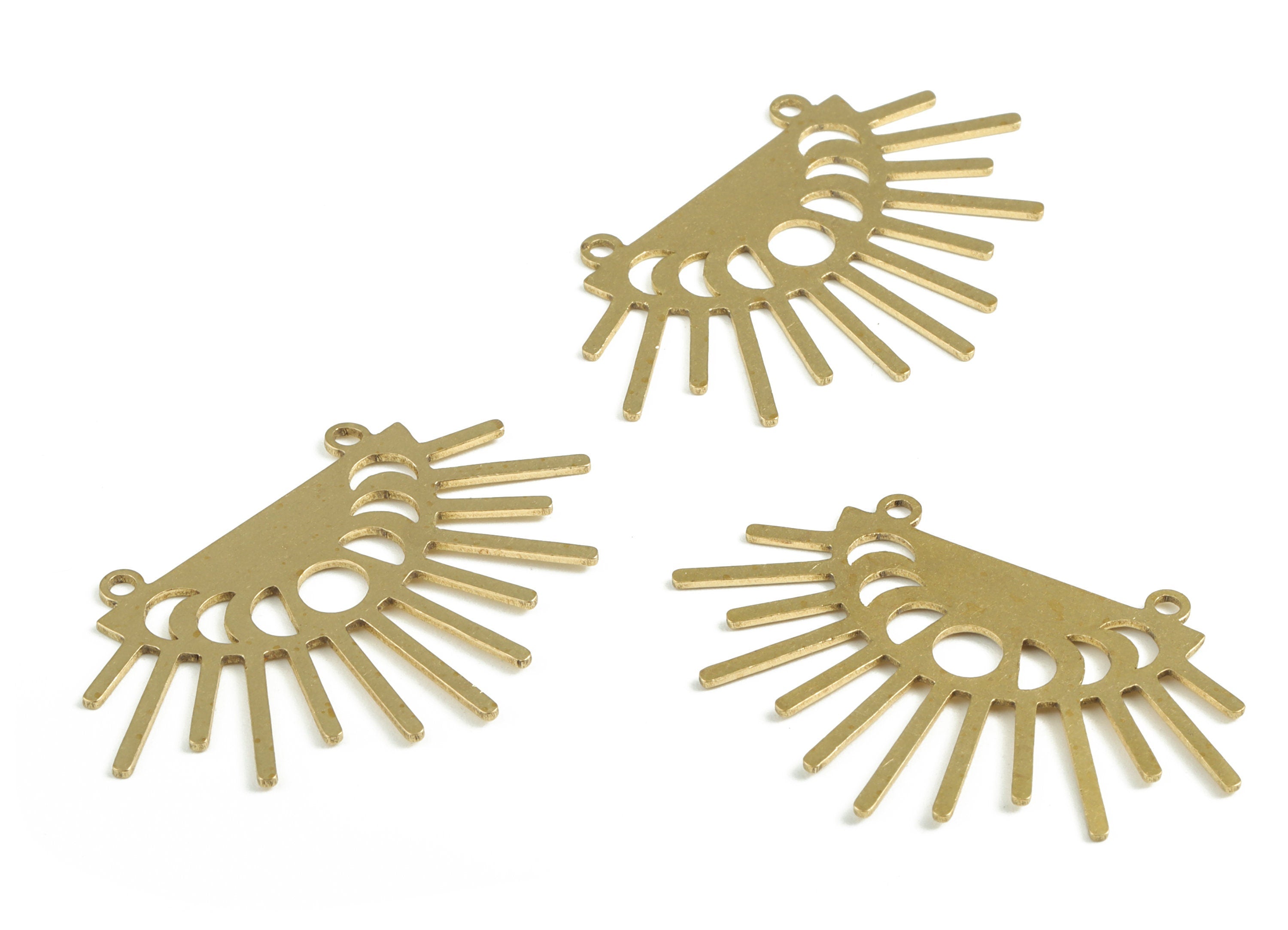 Brass Half Sun Earring Charms - Raw Brass Semi Circle Pendant - Gradient Moon Connector  - Jewelry Supplies - 38.75x26.22x0.7mm - PP3974 - DOMEDBAZAAR