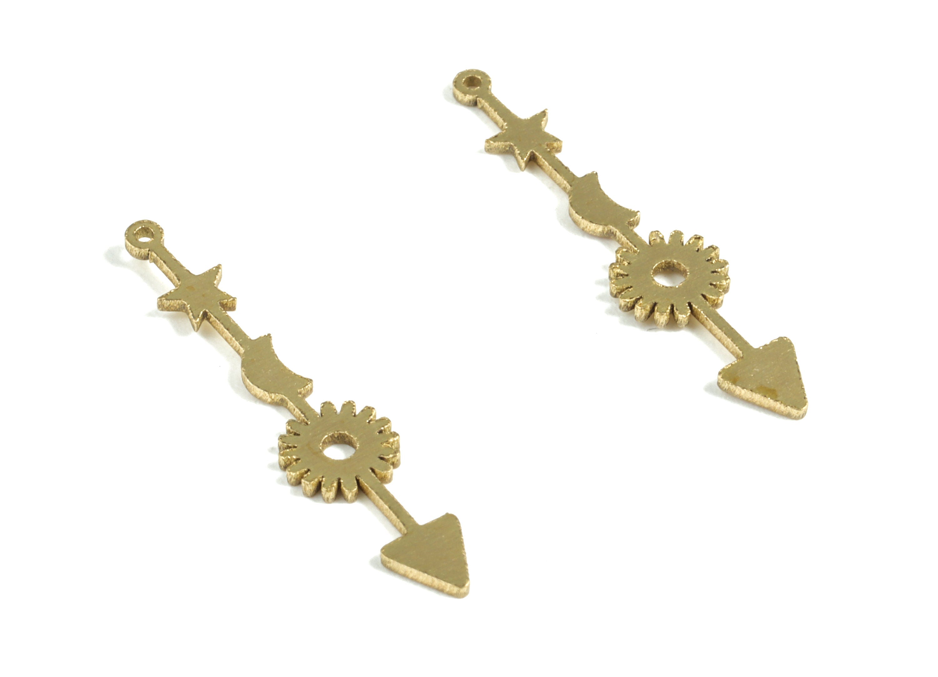 Brass Star Moon Sun Arrow Earring Charm – Raw Brass Long Pendant Charm – Earring Findings – Jewelry Supplies – 25.03x5.23x0.69mm – PP3985 - DOMEDBAZAAR