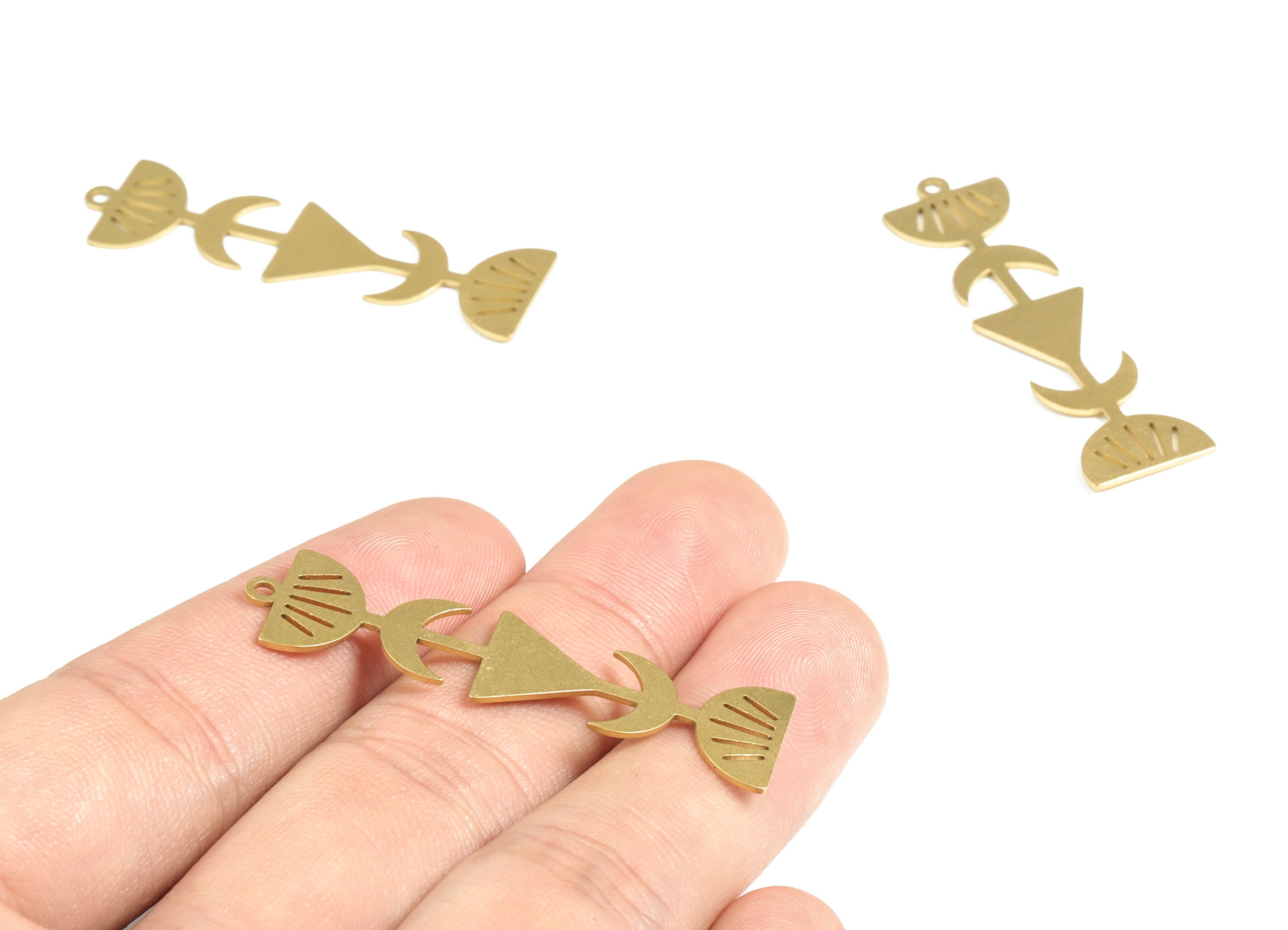 Brass Semicircle Stripe Pendant - Raw Brass Triangle Crescent Charms - Earring Findings - Jewelry Making Supplies - 46.7x11.9x0.67mm- PP3988 - DOMEDBAZAAR