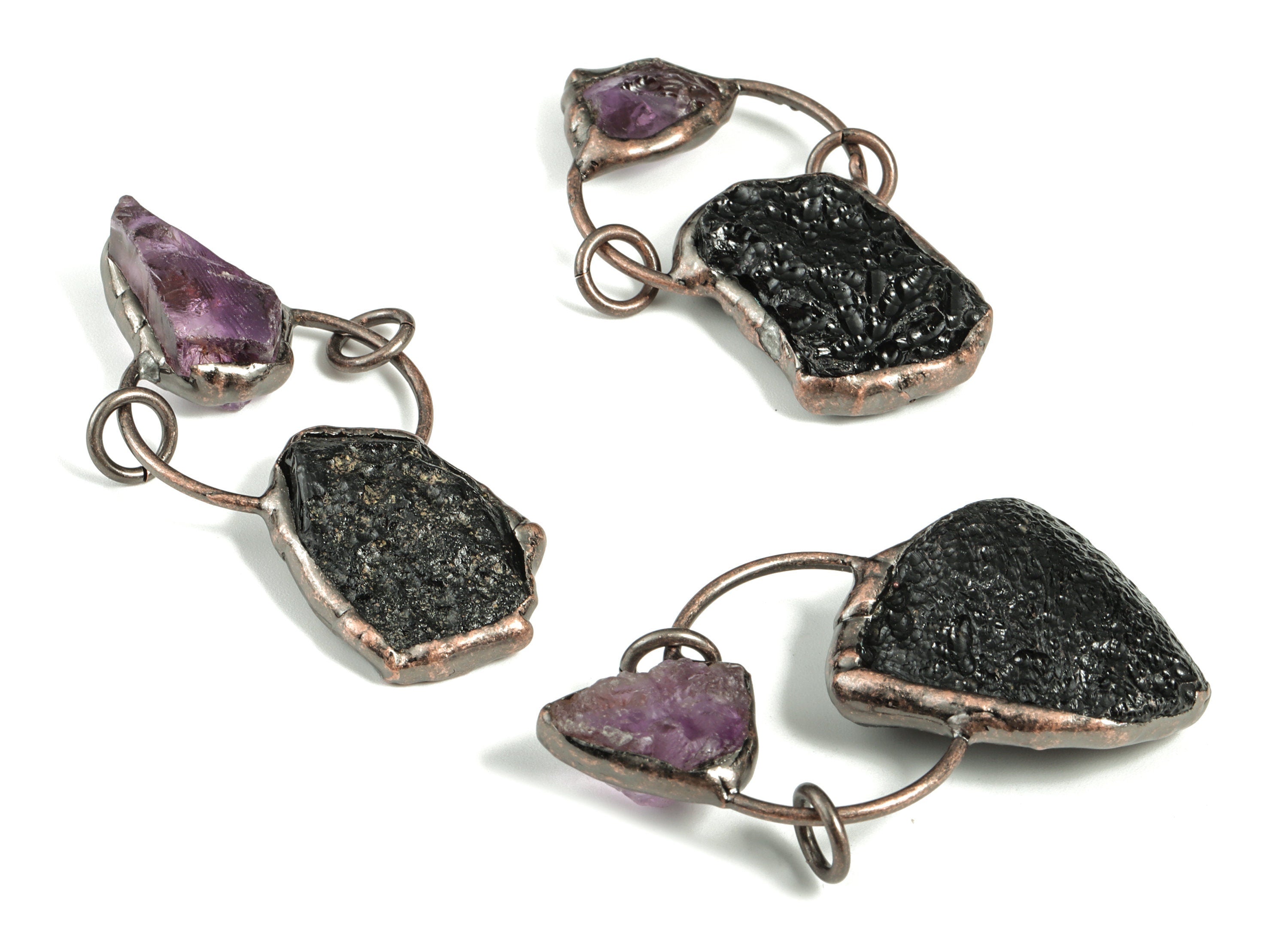Volcanic With Amethyst Earring Charms – Natural Purple Amethyst Gemstone Pendant – Meteorite Charms – Average Size - 57× 29×9.57mm - NS1309 - DOMEDBAZAAR