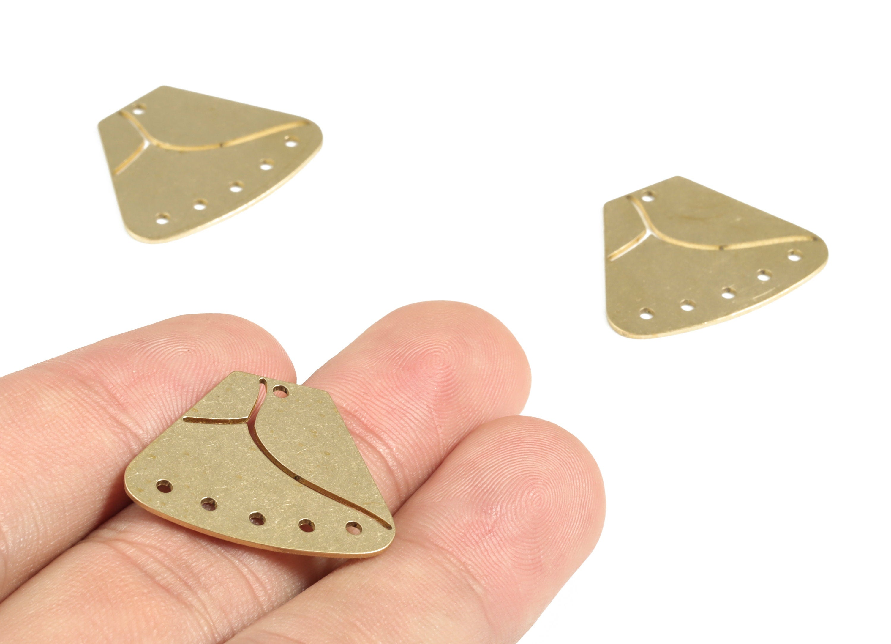 Brass Streaked Geometric Connector - Raw Brass 6 Holes Earring Charms - Earrings Finding - Jewelry Supplies - 24.87x20.52x0.72mm - PP3964 - DOMEDBAZAAR