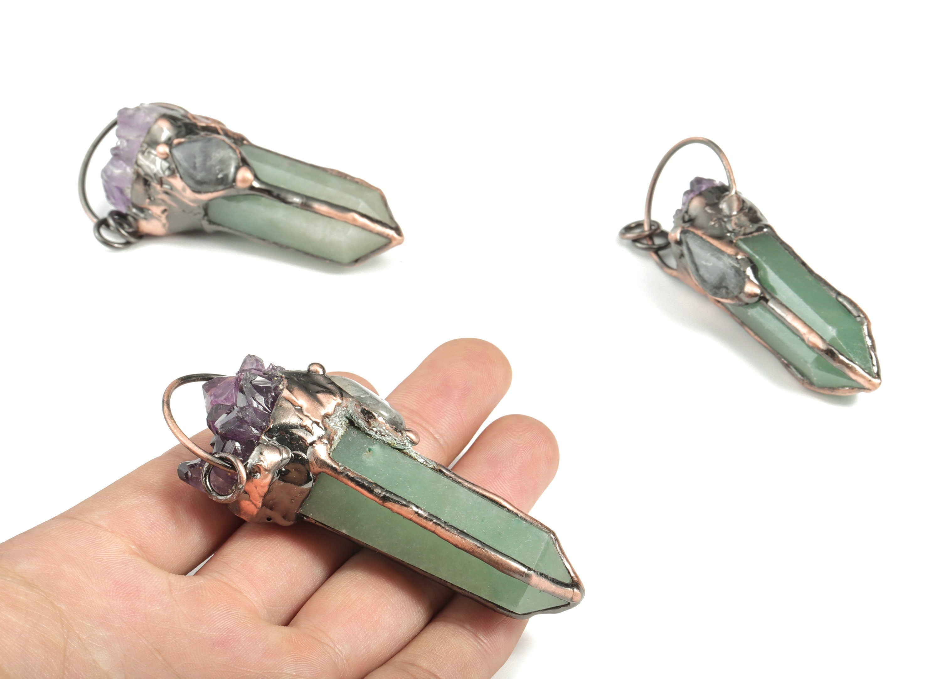 Green Aventurine Fluorite Bullet Pendant – Amethyst Labradorite Charm - Jewelry Supplies - Average Size - 75.15x31.53x27.10mm - NS1325 - DOMEDBAZAAR
